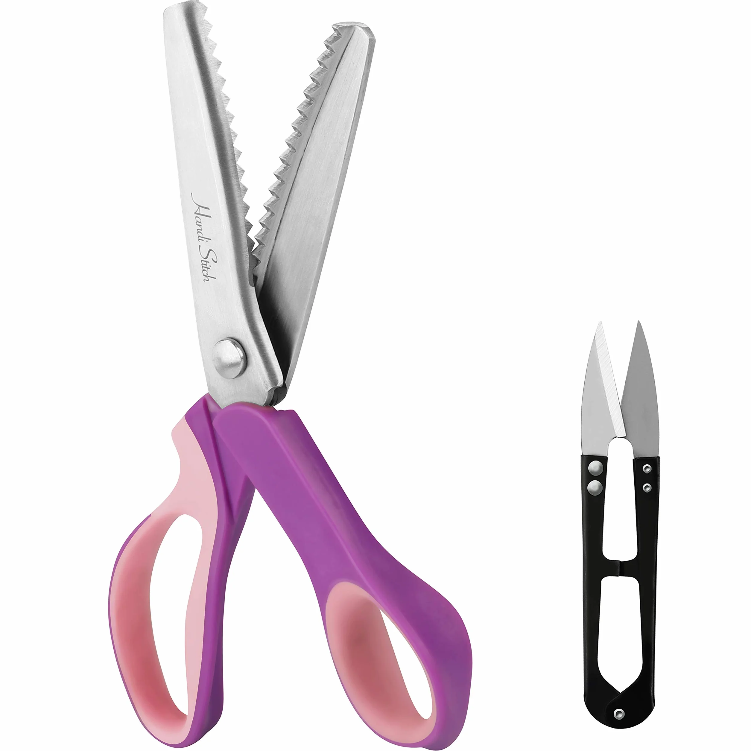 HANDI STICH Forbici Zig Zag per Stoffa - Forbici a Zig Zag per Tessuti da Sarta - Lunghezza 23 cm - 30 Denti da 5 mm da Cucito e Sartoria - Acciaio Inox - Rosa