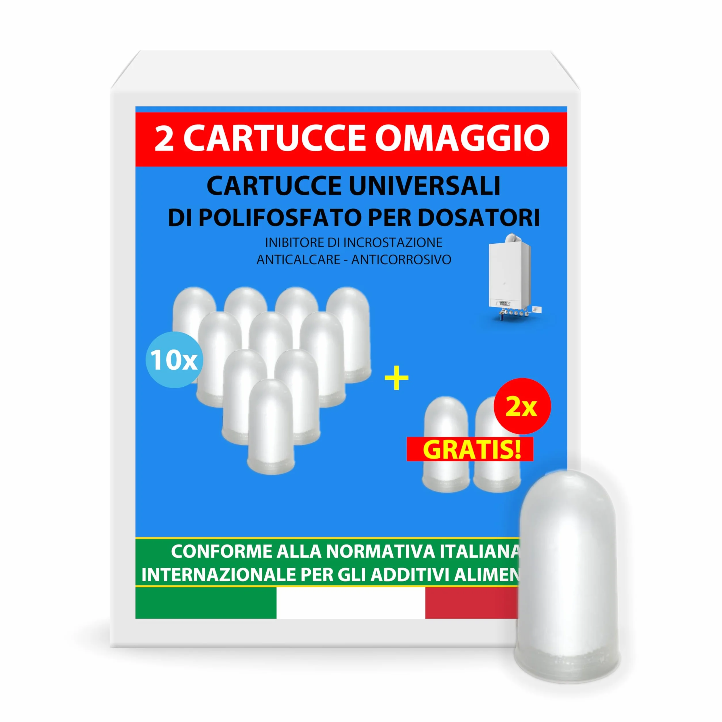 Cartucce Polifosfati per Caldaia Ricarica Universale 12 Pastiglie Filtro Anticalcare Anticorrosivo