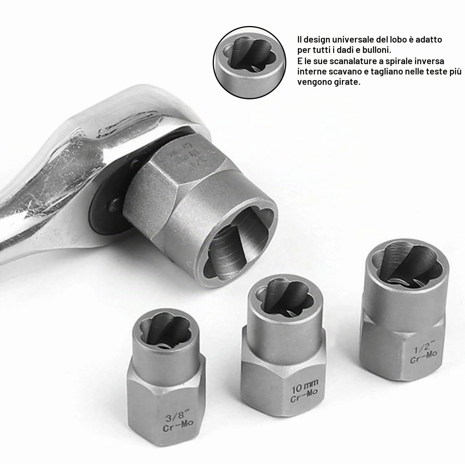 set di estrattori per dadi a spirale, 14 pezzi, estrattore per viti danneggiati, dadi e viti arrugginiti (6,35-19 mm)