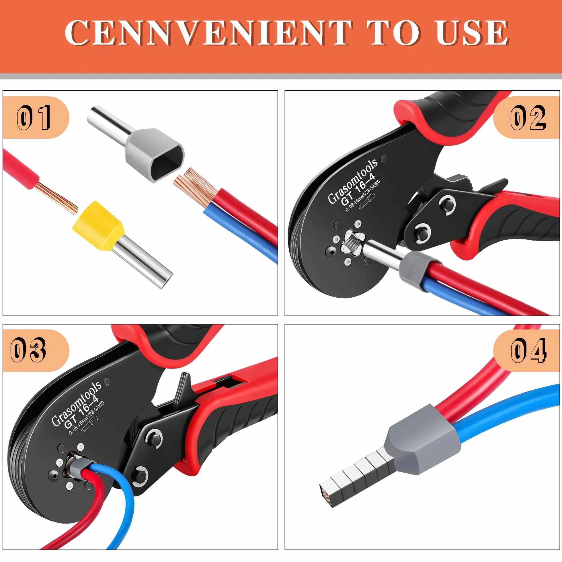 Kit di strumenti per crimpare ghiere, connettori a ghiera doppia e singola, pinze a crimpare filo a ganascia quadrilatera (0,08-16 mm²) con manicotti per connettori terminali 1200 pezzi