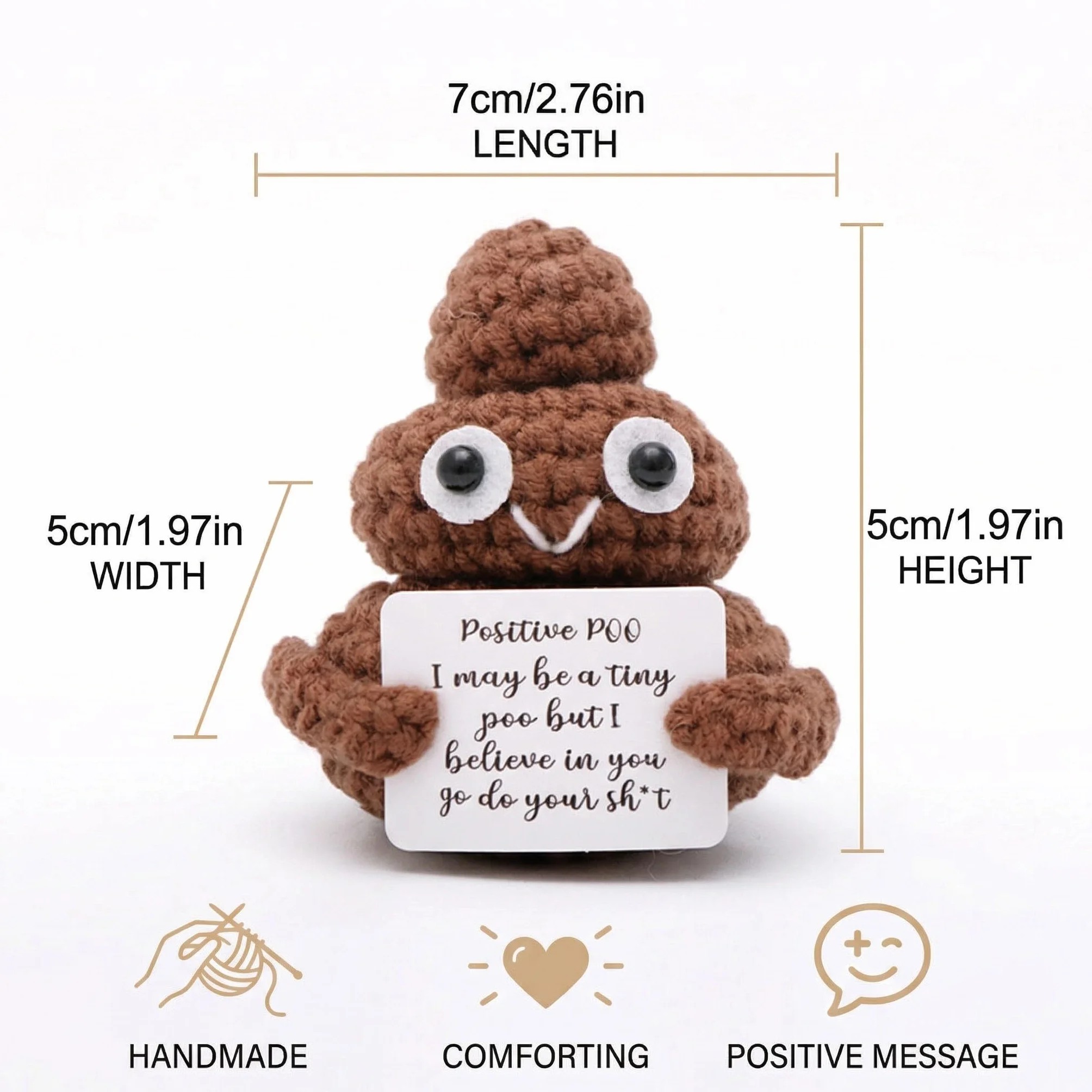 Poo Puppe con Carta di Energia Positiva, Portafortuna, Incoraggiamento, Fatto a Mano, Regalo di Compleanno, Regalo di Pronta Guarigione, Supporto Emotivo