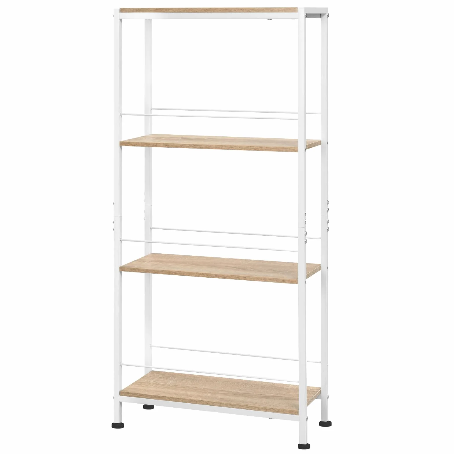 WOLTU Scaffale Salvaspazio da Cucina a 4 Ripiani, Scaffale Angolare per Bagno, Soggiorno, Camera da Letto, Stile Nordico, in Legno e Metallo, Rovere Chiaro+Bianco, 50x20x110cm, RGB53whe