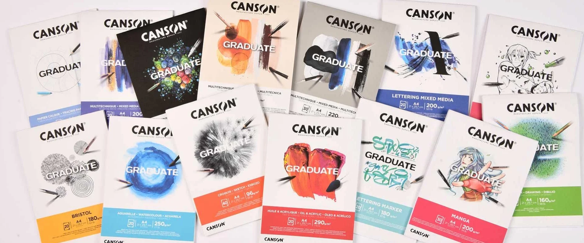 Canson Graduate Mixed Media bianco,album da disegno collato lato corto,A4,20 fogli,grana leggera,200g/m