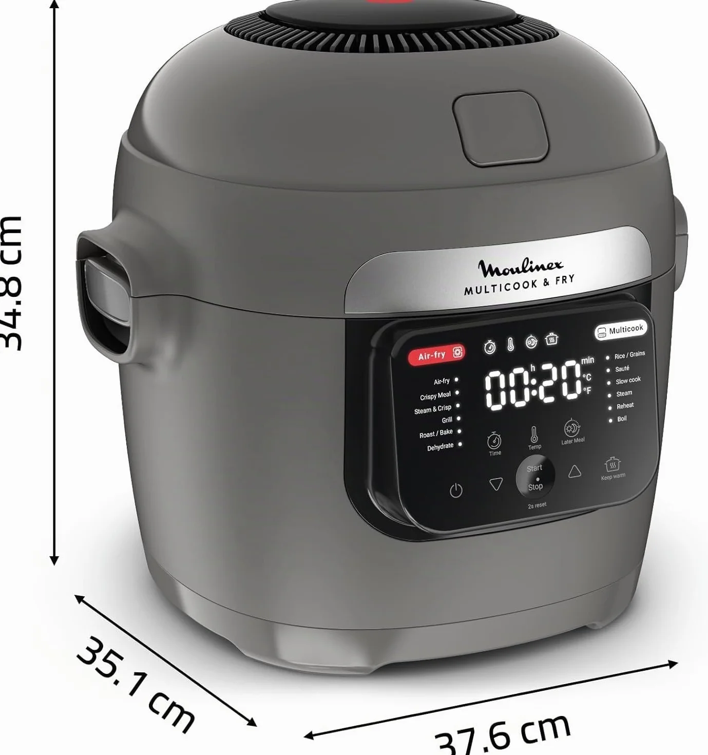 Moulinex Multicook & Fry MZ730BF0 Multicooker e friggitrice ad aria integrata, con 12 programmi, cottura su 2 piani, funzione di programmazione, capacità da 6 l, grigio (gris hippo)