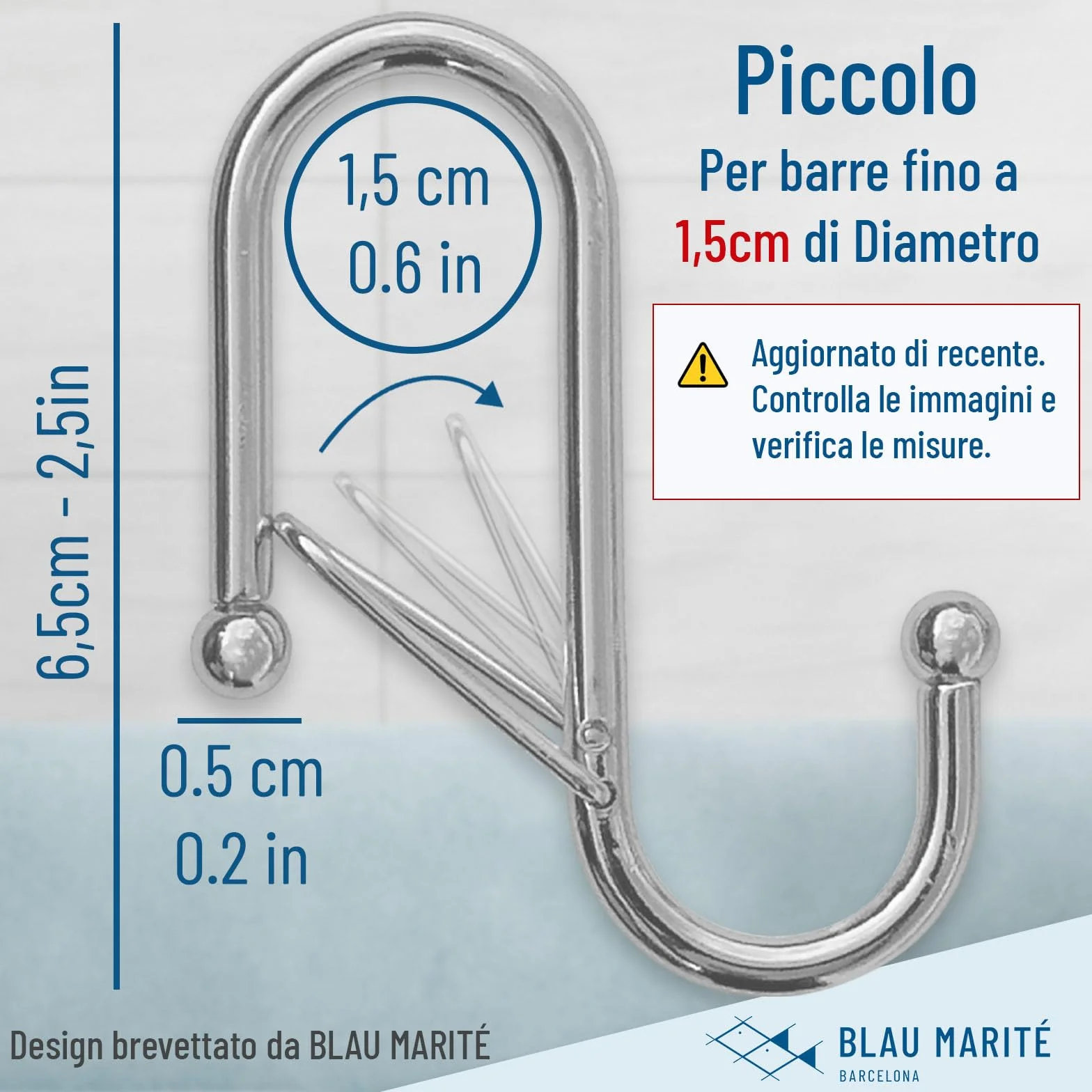 Ganci a S in Metallo con Sistema Anticaduta per Armadio, Argento, 1,5 cm