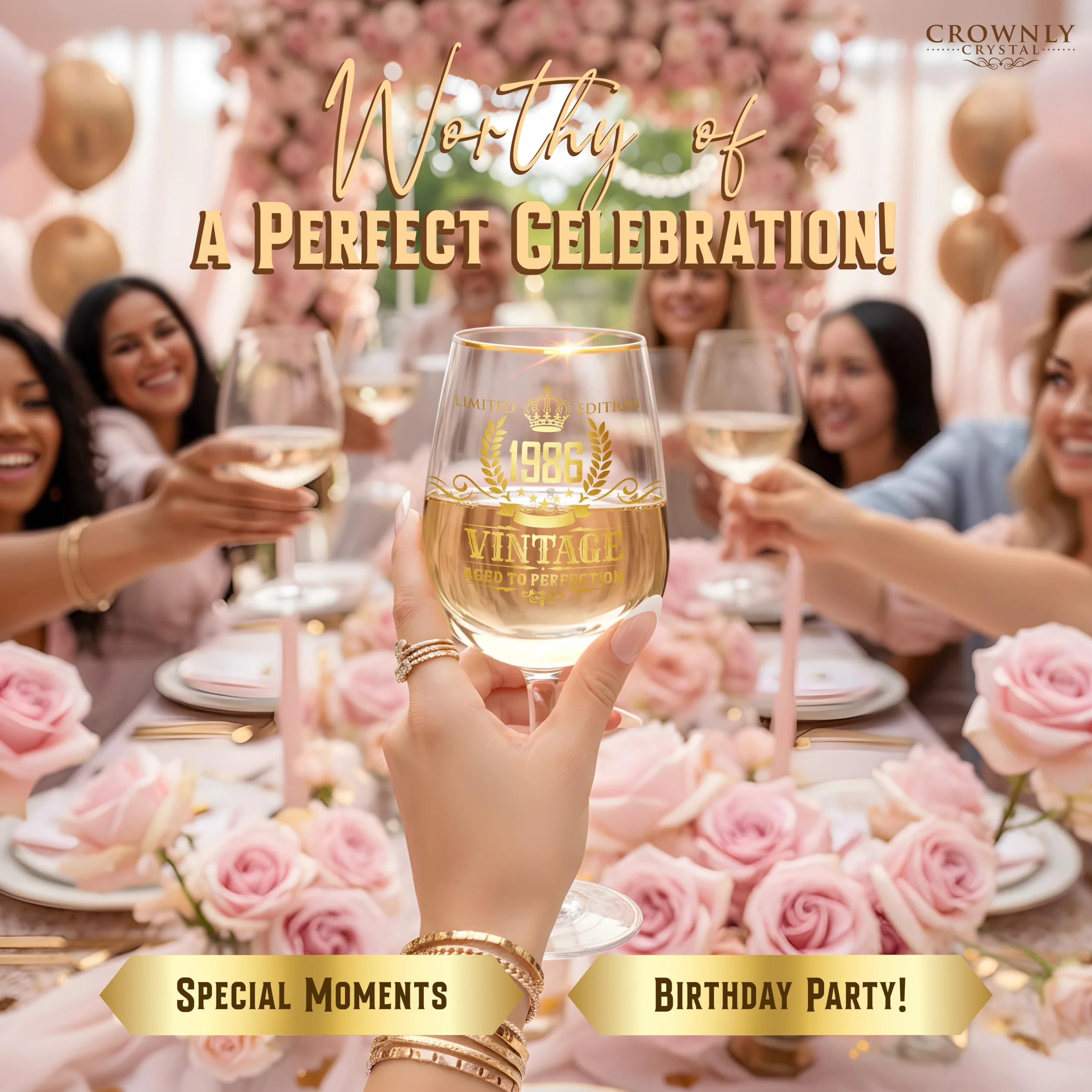 CROWNLY CRYSTAL® Bicchiere Personalizzato Donna 40° Compleanno Idea Regalo