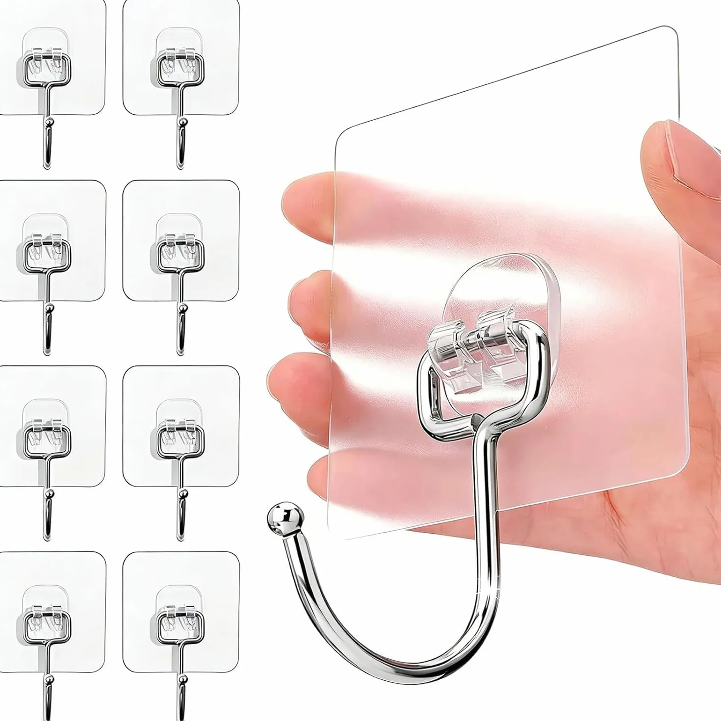 Charfia 8 Pezzi Ganci Adesivi Trasparenti 15kg Max per Appendere Asciugamani Vestiti in Cucina Bagno