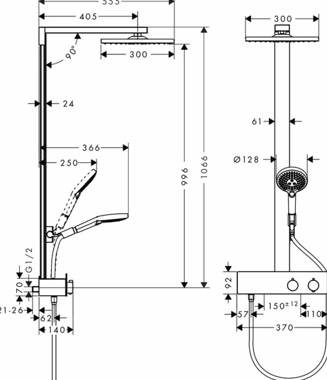 hansgrohe Raindance E Colonna doccia 300 1 getto con ShowerTablet 350, cromo, 27361000