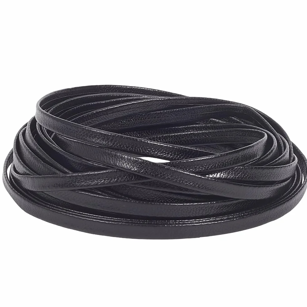 GORGECRAFT 5mx5mmx1mm Cordino in Pelle Nera Lucida Sottile Laccio in Pelle Morbida A Doppia Faccia Strisce di Corda in Pelle di Grano Litchi Cinturino in Pelle di Agnello Corda in Pelle Pieghevole