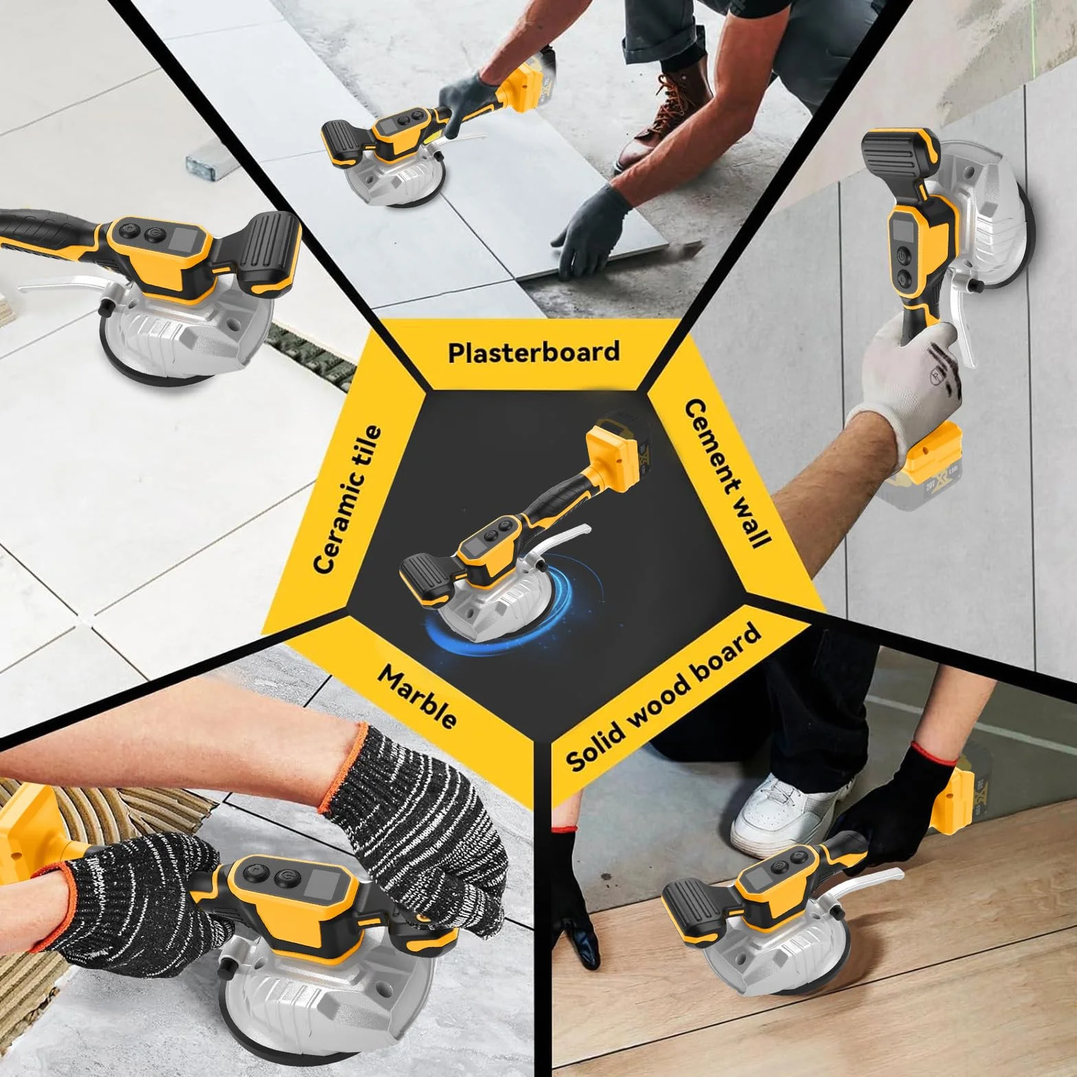 Vibratore Per Piastrelle Compatibile Con Dewalt 20 V Batteria, Vibratore Per Piastrelle Con Ventosa Da 5", 5 Marce, Velocità Regolabile, Capacità Di 60 Kg (Batteria Non Inclusa)