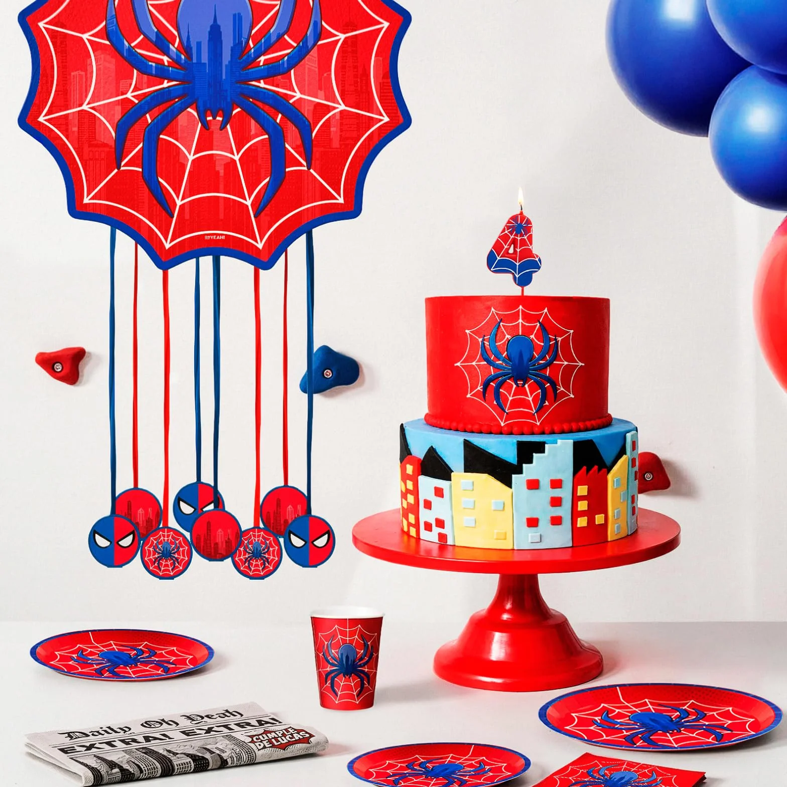 Candeline a Numero 3 Ragni per Torte - 6 cm - Rosso e Blu - Candela Compleanno Bambini
