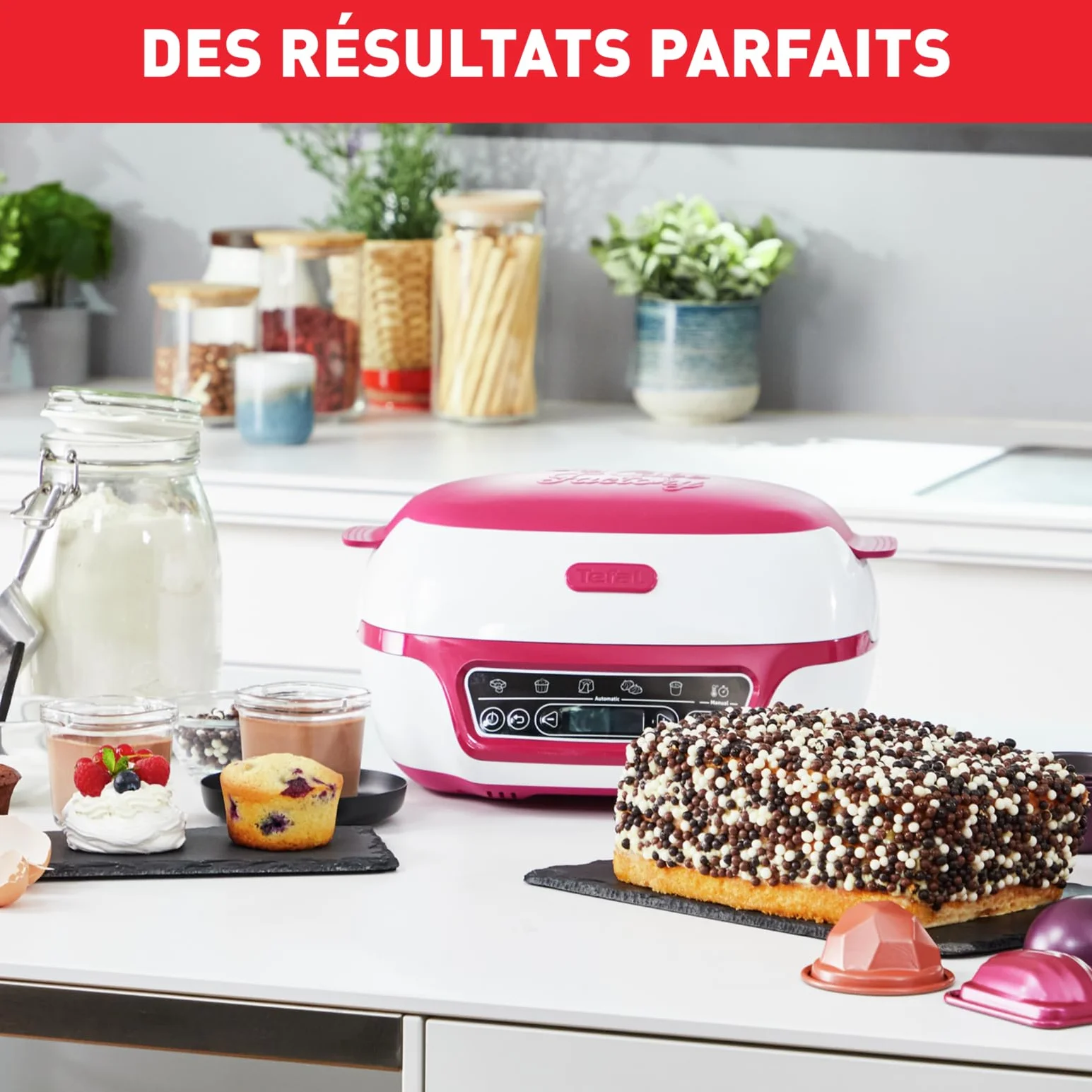Tefal Macchina per torte intelligente, 5 programmi automatici, 1 modalità manuale, 12 stampi mini torte, 1 stampo grande, compatibile con la gamma CreaBake, Cake Factory Delizie KD810112