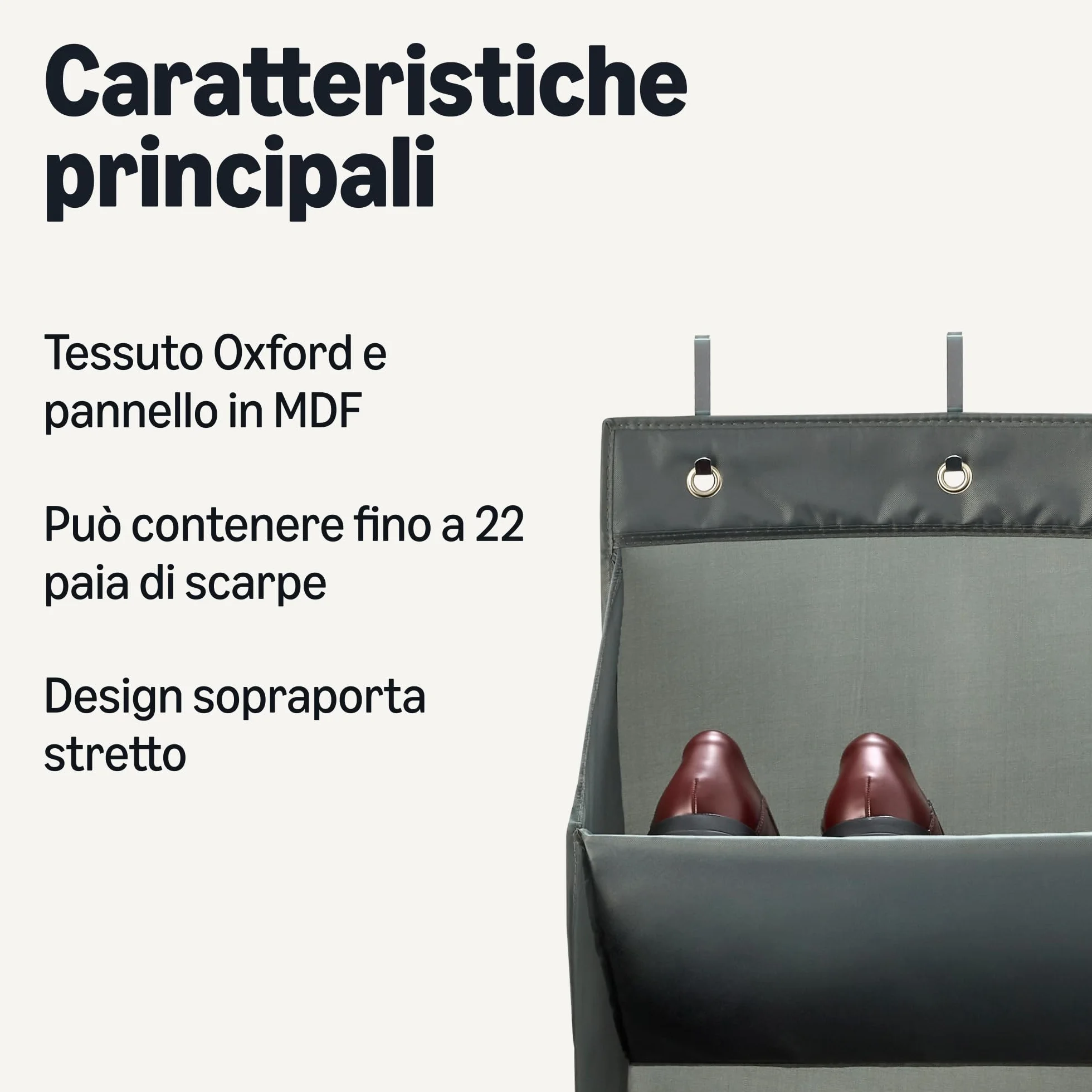 Amazon Basics Organizer per scarpe da appendere alla porta, con 8 ripiani, grande, grigio antracite