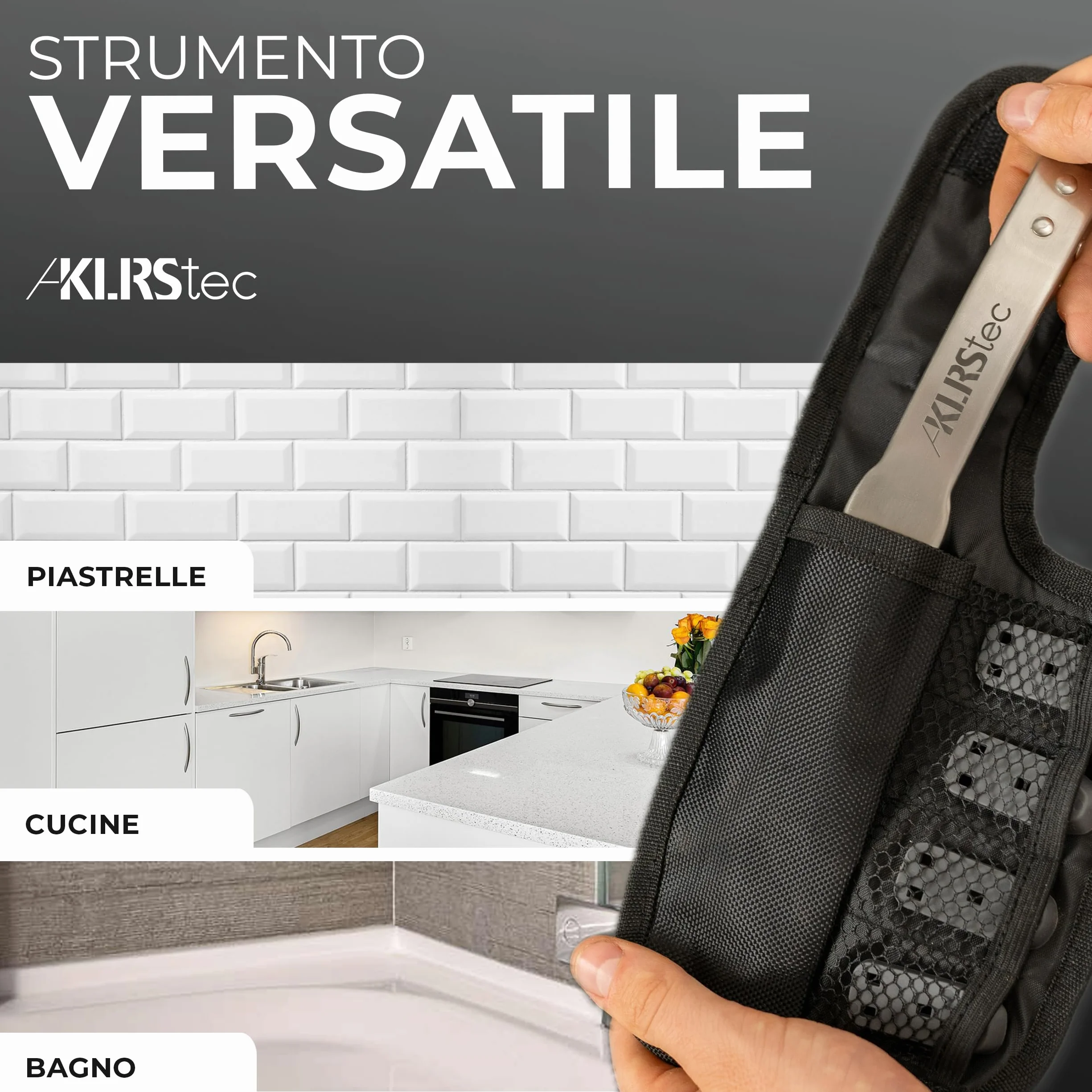 KLRStec Professionale Strumento per Calafataggio [100% acciaio inox] Robusto 4 in 1 Kit di Strumento Raschietto e Spatola per Giunti - Set di Strumenti per Rinnovare le Giunti in Silicone