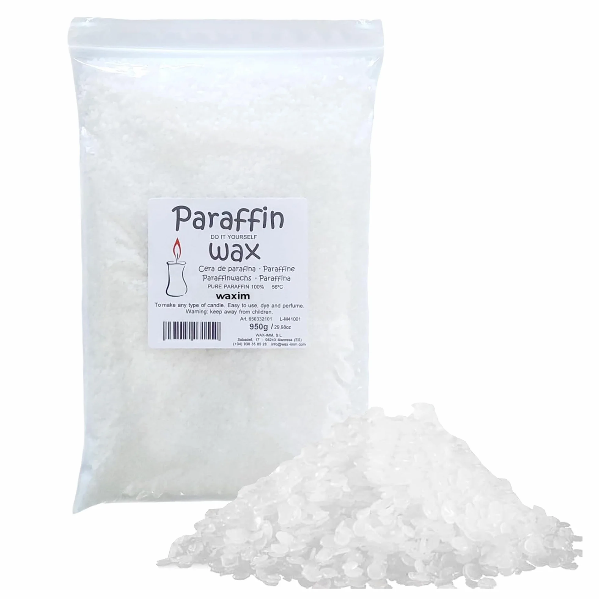 WAXIM Cera di Parafina per Candele 950 g in Perle – Cera per Candele Fai da Te, Candle Wax Bianca a Fondere per Candele, DIY, Cera da Sciogliere, Creazione Artigianali