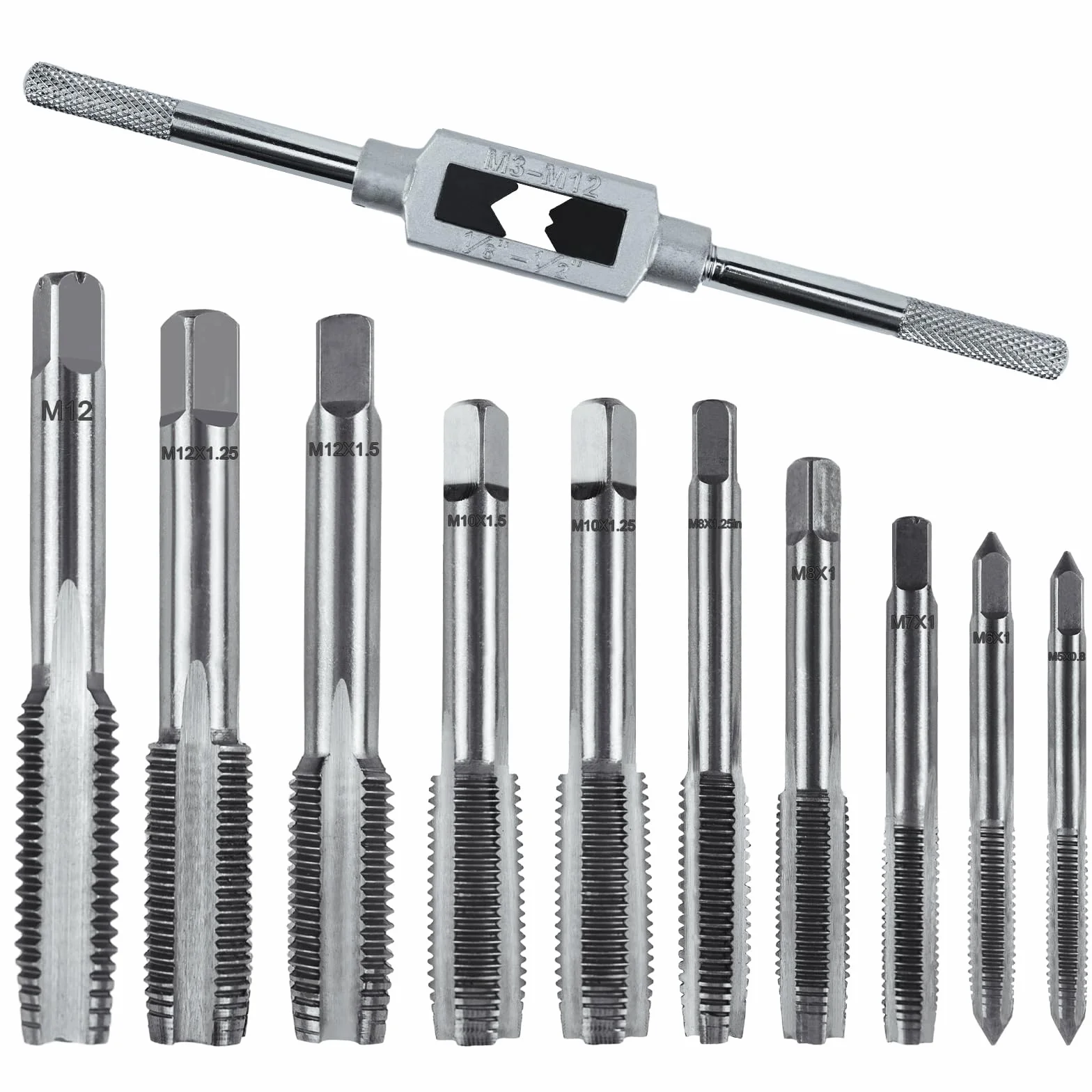 Maschi per Filettatura Set M5 M6 M7 M8 M10 M12 Punte Trapano Professionali Filettatrice Manuale Kit Filiera per Filettatura Professionale 11 Pezzi Filiere Giramaschi a Cricchetto M3-M12