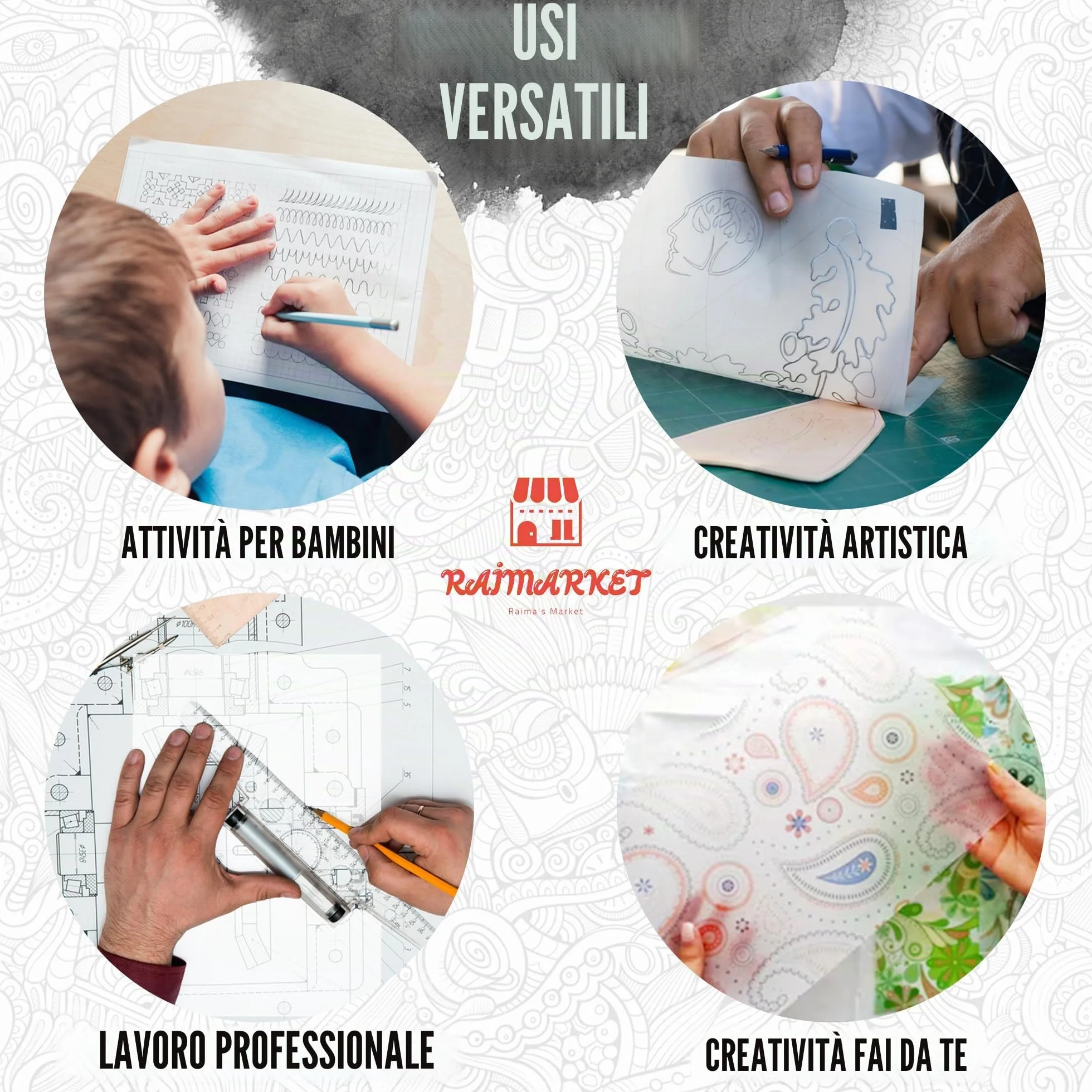 RAIMARKET Carta da Ricalco Premium - Fogli Trasparenti per Disegni Tecnici, Schizzi e Progetti Architettonici