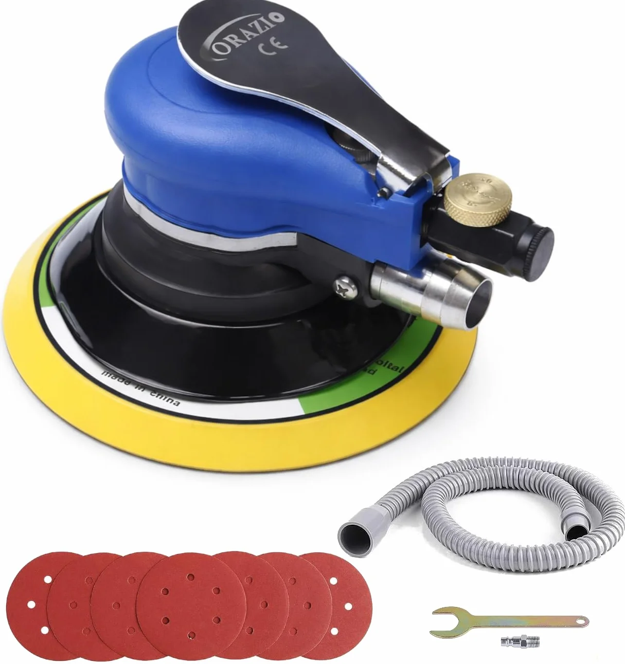 Levigatrice Rotorbitale Pneumatica ORAZIO 6" 150mm Random Orbitale A Doppia Azione con Carta Vetrata e Accessori