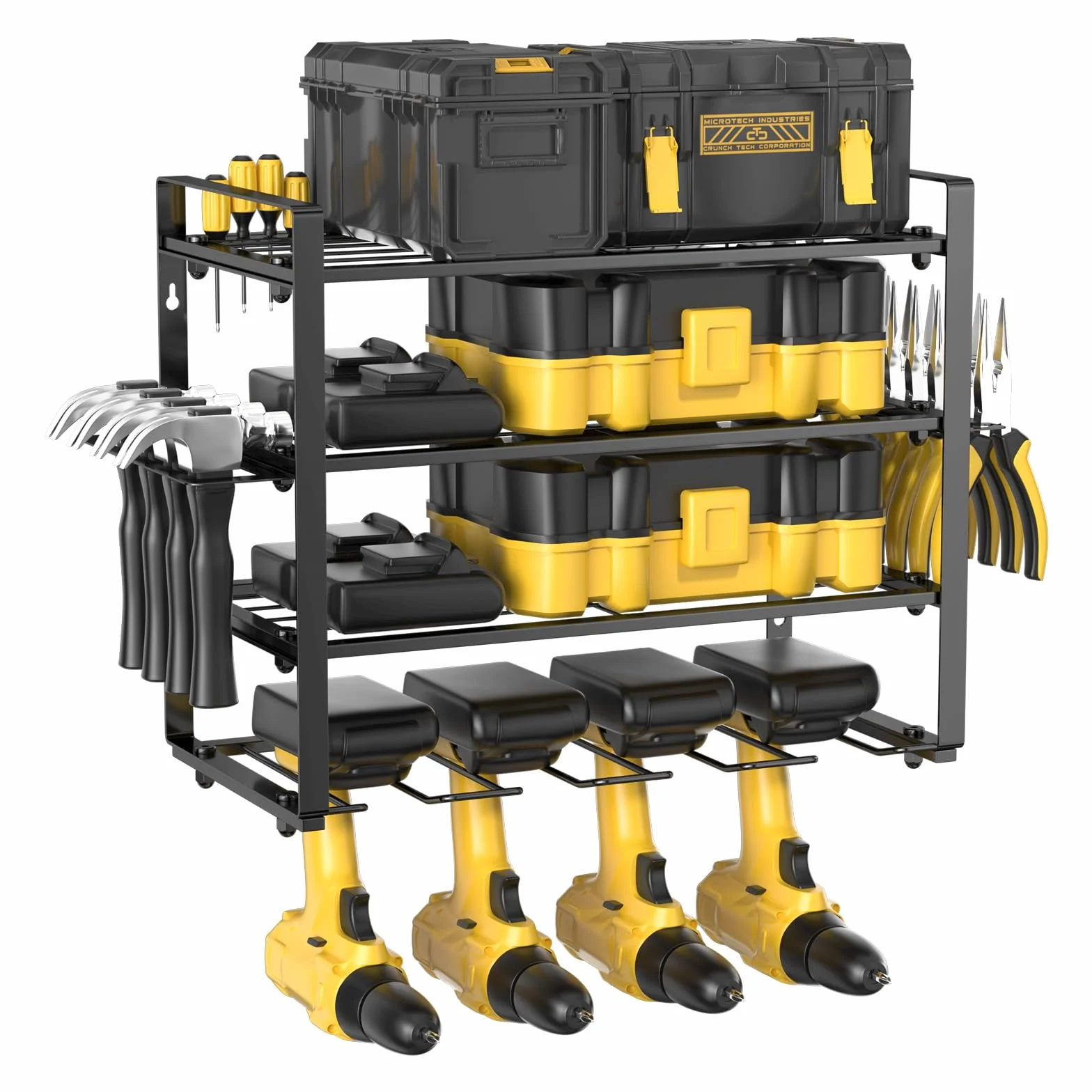 4 Livelli Organizer per Utensili Elettrici, Portautensili da Parete, Supporto da Parete, Supporto per Trapano, Organizzatore per Cacciavite Laterale, Organizer per Attrezzi