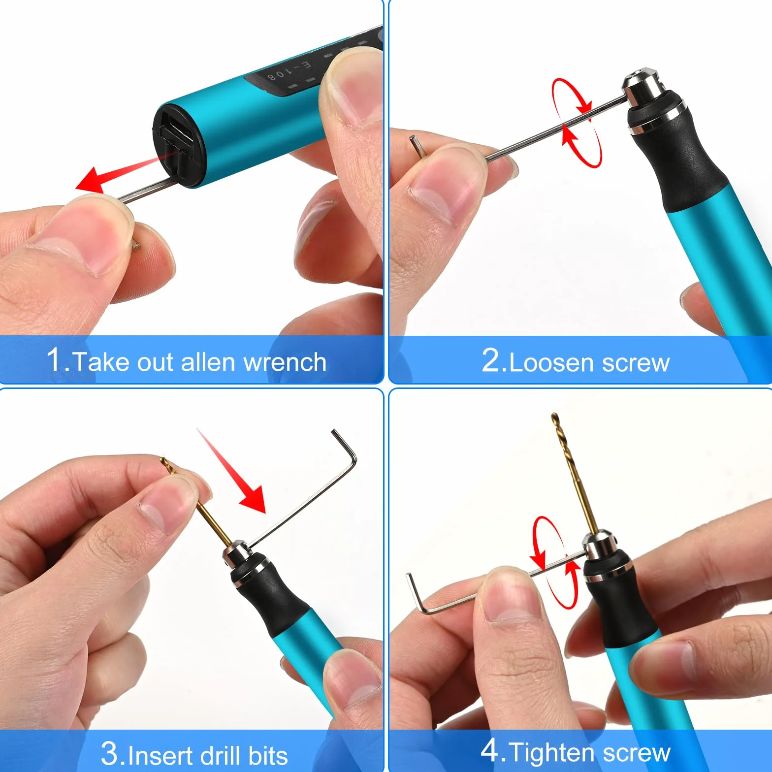 Gerbala Mini Trapano Elettrico a Mano, 3 Velocità, Ricaricabile USB, 10 Punte, Per Legno, Modellismo, Bricolage