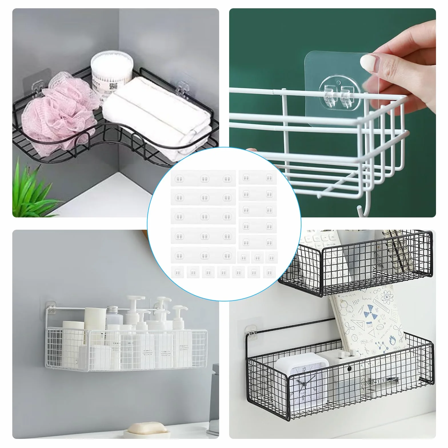 20 Pz Gancio Adesivo Bagno, Ganci Adesivi Bagno Impermeabili Senza Foratura per Mensola da Doccia, Cestini per Doccia, Portaoggetti Portasapone da Appendere