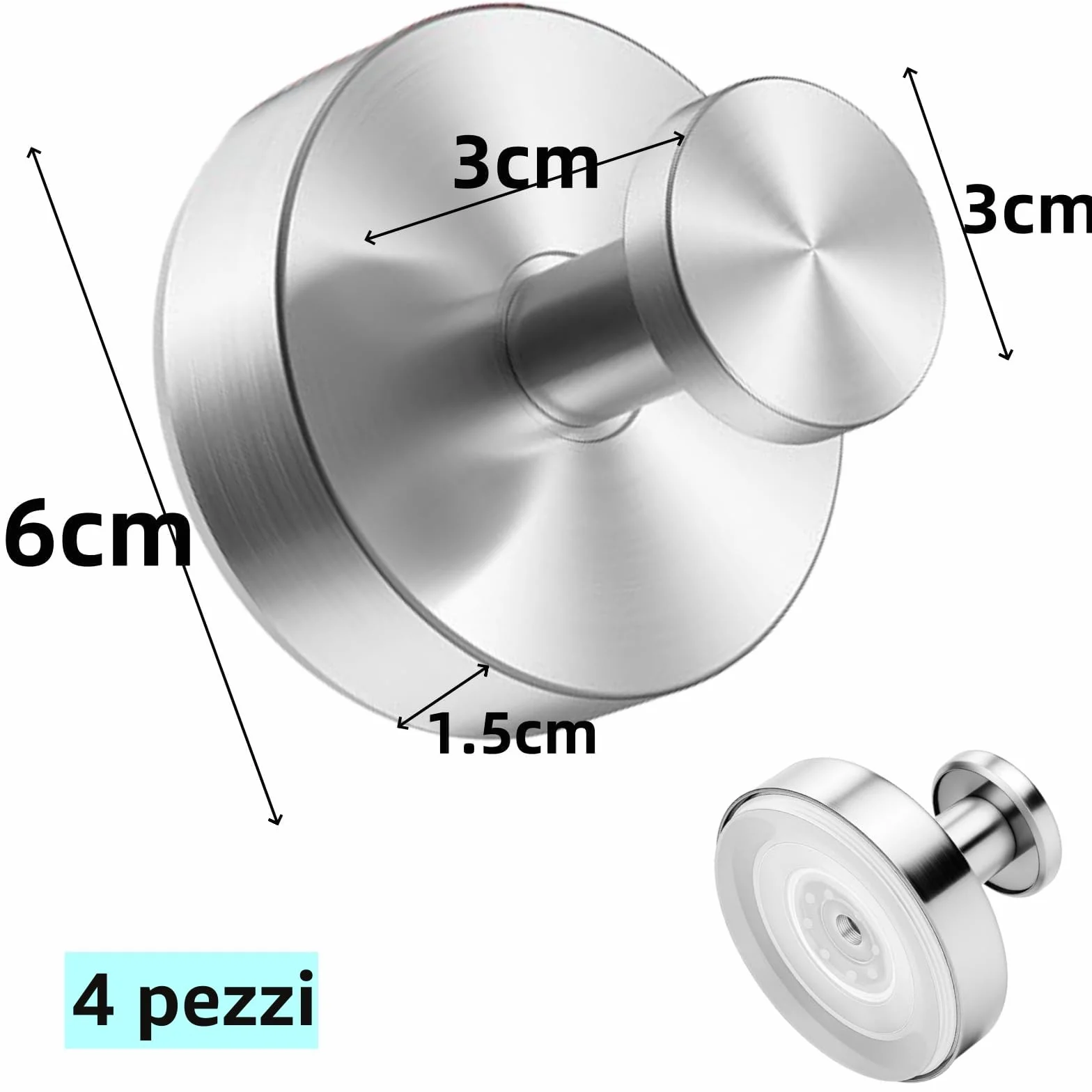 Ganci a ventosa in acciaio inox per asciugamani, rimovibili senza fori, 4 pezzi (argento)