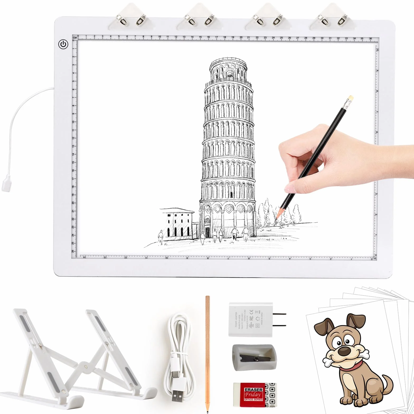 TOHETO A3 Lavagna Luminosa per Disegnare con Supporto Pieghevole, 8000 Lux Tampone Luminoso Ultra Sottile Artista LED Tracing Light Pad Board Box for Tracciamento, Disegno, Pittura Diamante - Bianco