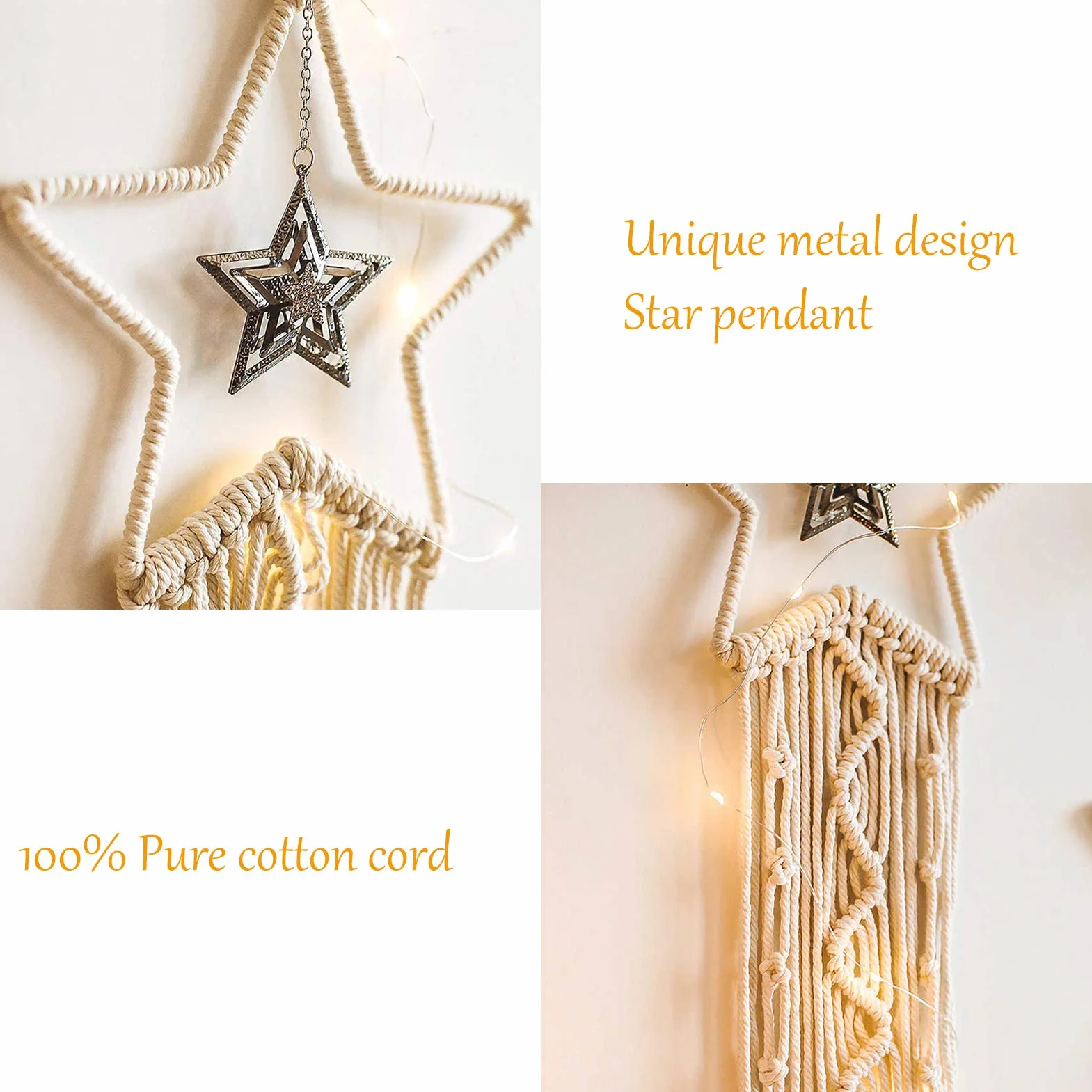 Tarklanda Acchiappasogni Macrame con LED String Light Boho Decorazioni Fatti a Mano Dreamcatcher Parete Luna Stella Regalo Camera Letto Ragazza