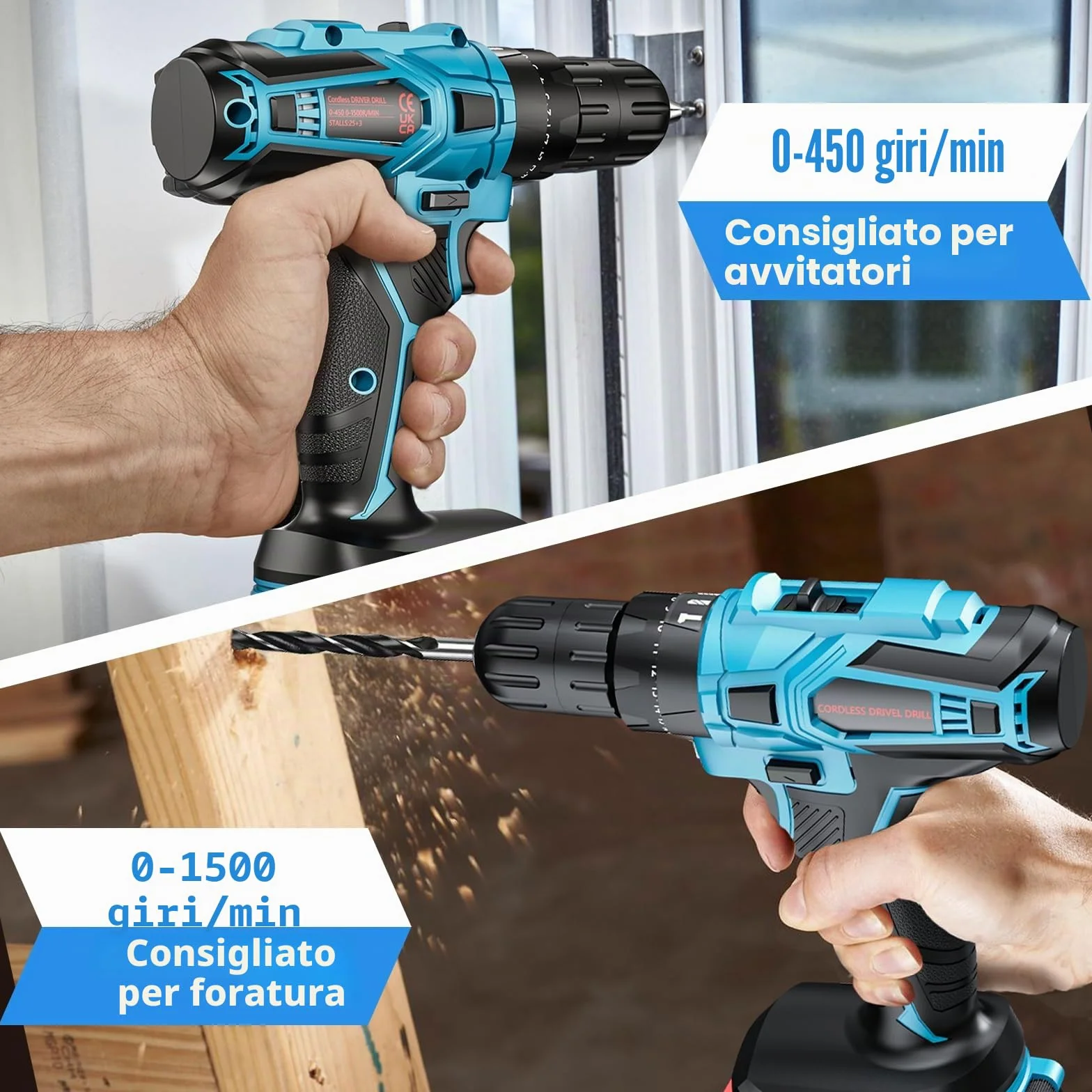 ENRIPRT Trapano Avvitatore Batteria 21V, 45Nm Max Avvitatore Batteria con 2 Batterie 2.0Ah, 25+3 Impostazione Coppia,2 Velocità,LED Luce, Avvitatore Elettrico per Riparazione, Fai da te
