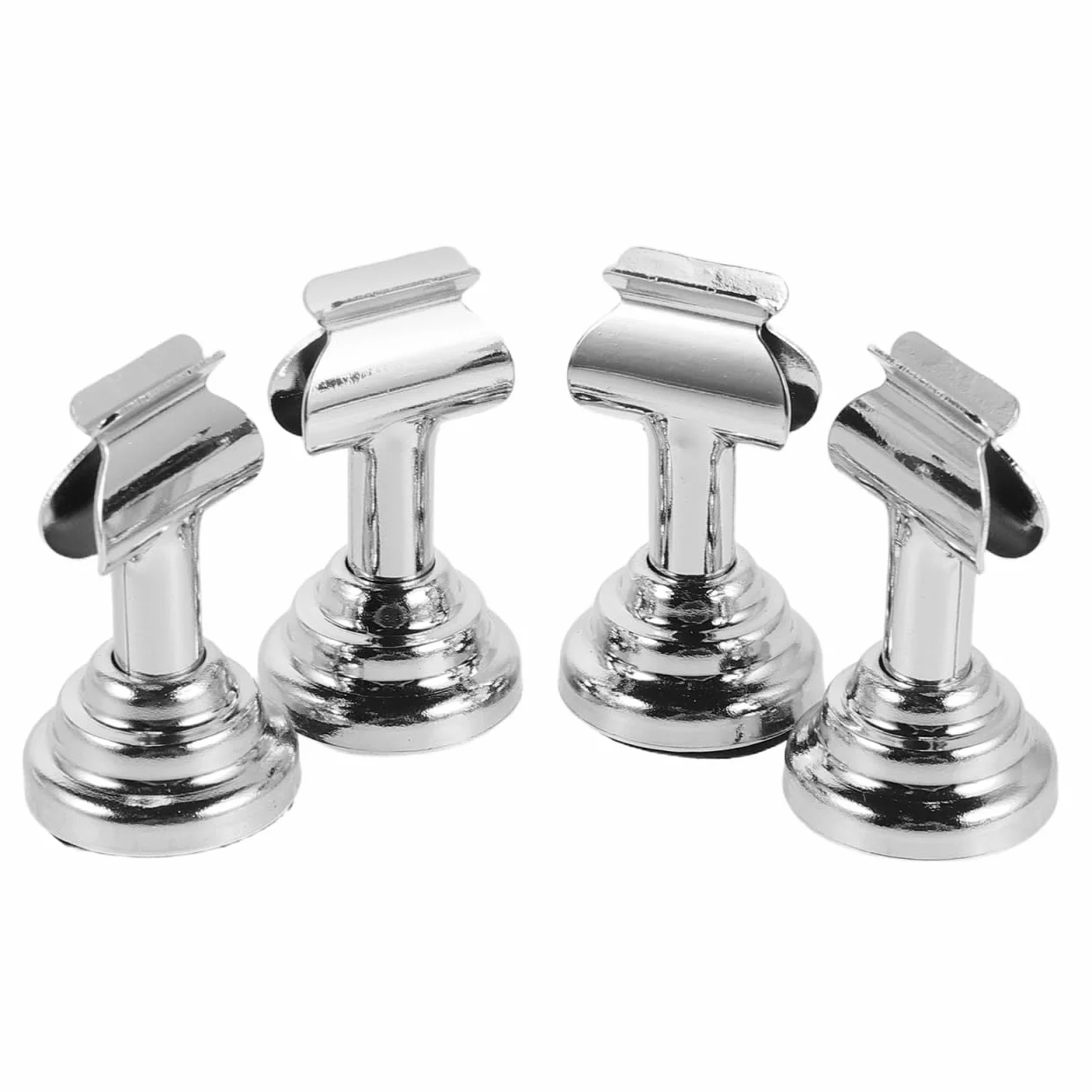 4 segnaposto in metallo argento con base rotonda, piccolo segnaposto per matrimonio, buffet, biglietti da visita, stabile porta carte di credito per gastronomia e ufficio
