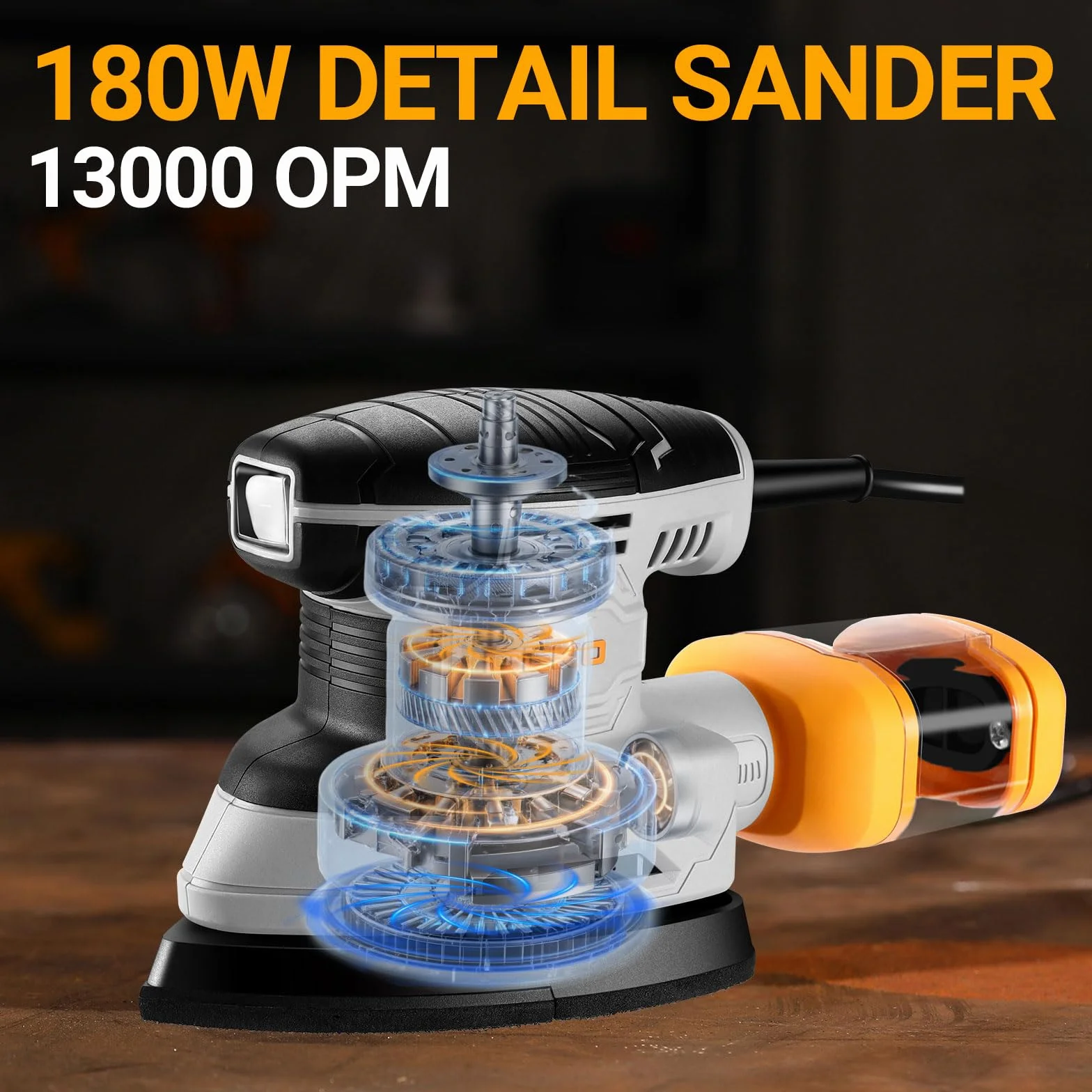 DEKOPRO 180W Levigatrice Mouse Elettrica 13000 RPM 15 Carte Abrasive per Legno
