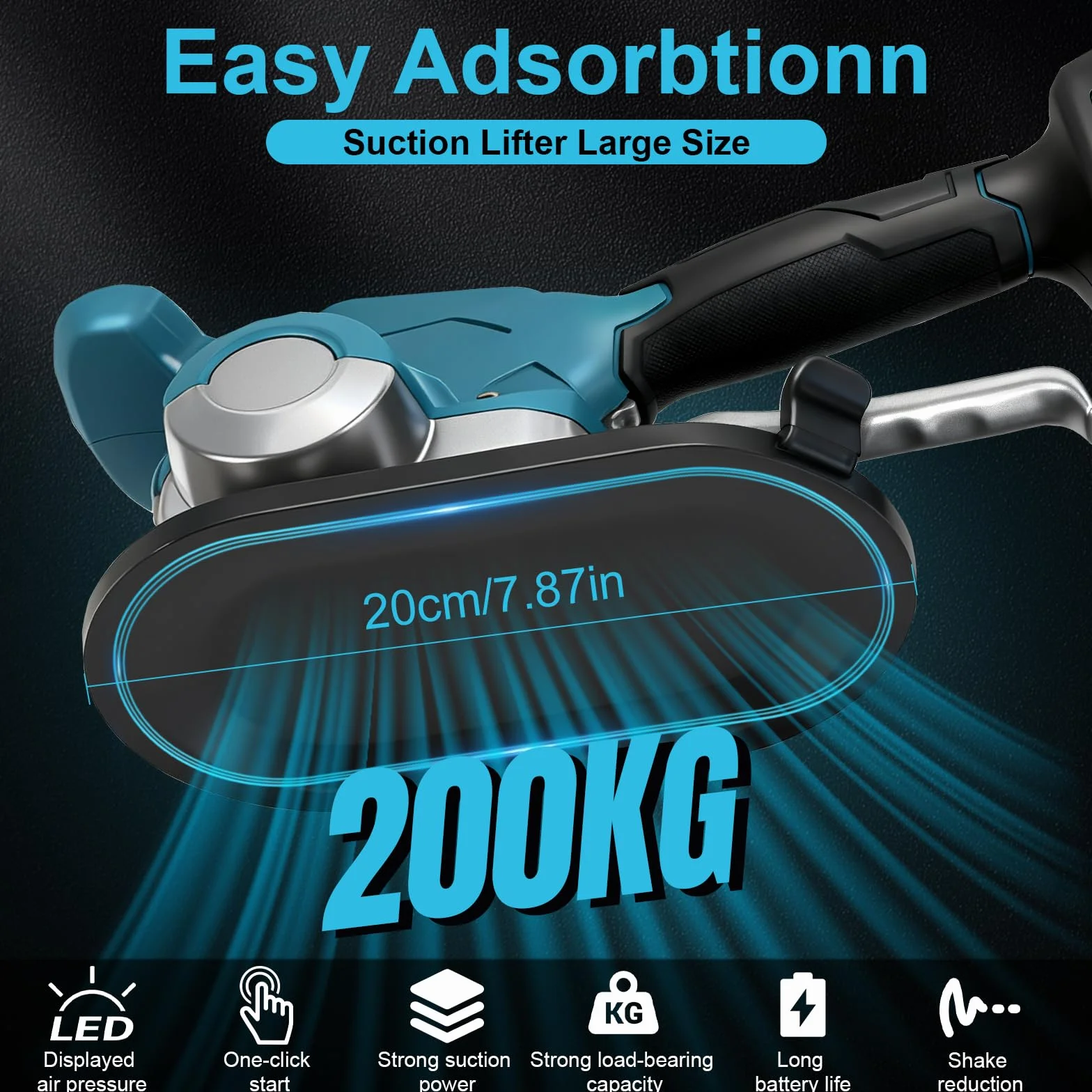 Batteria vibrante per piastrelle, compatibile con batteria Makita da 18 V (senza batteria), piastrellista con 6 marce regolabili, ventosa da 20 cm, forza adesiva da 200 kg, display digitale e borsa in