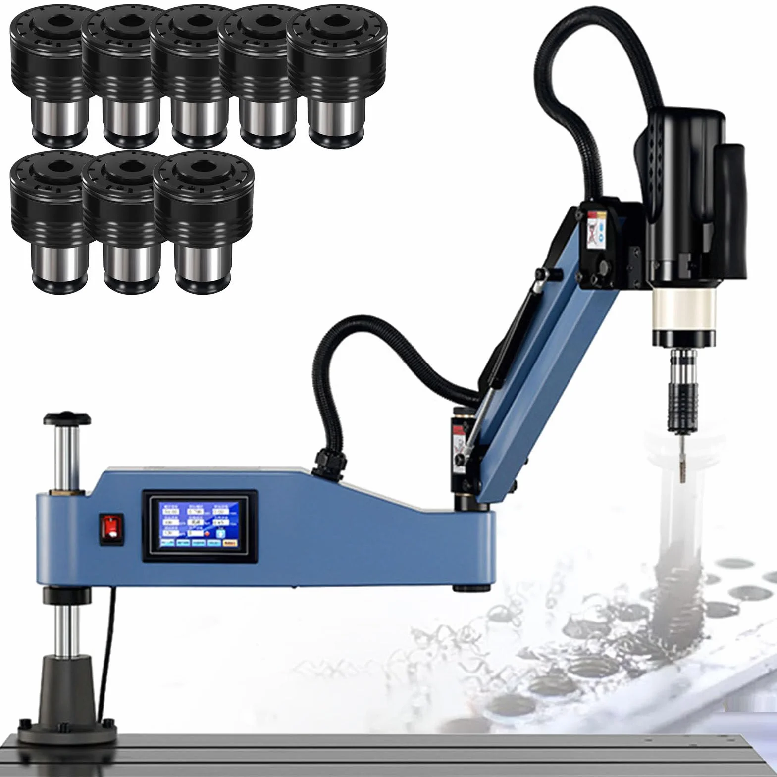 Filettatrice Elettrica Regolazione velocità/profondità,Maschiatrice Professionale con Touchscreen LCD,Corsa Verticale 500mm,Portata 1000mm,Braccio orientabile 360° M3～M16