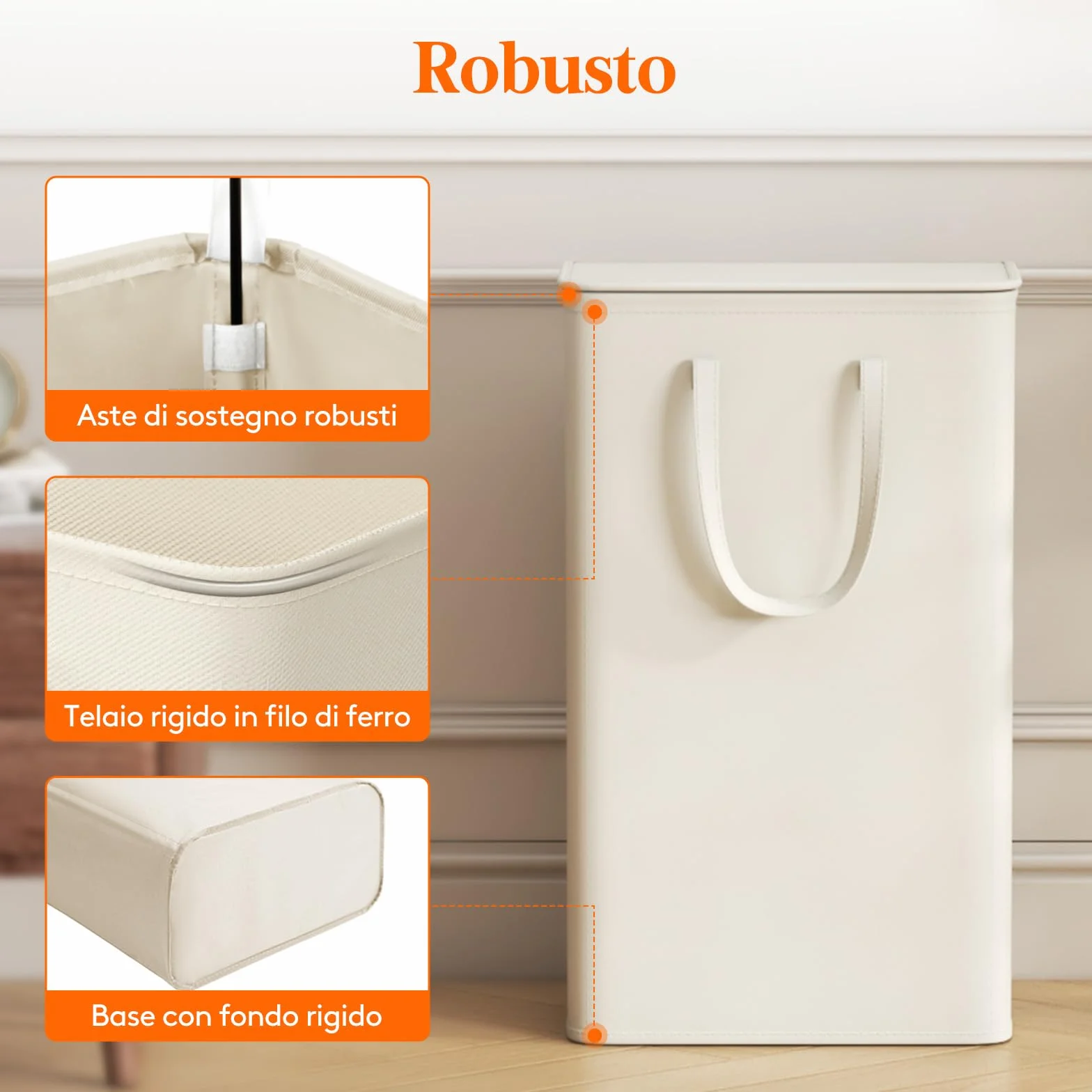 Lifewit Cesta Portabiancheria Salvaspazio con Coperchio, Cesto Biancheria Sporca Sottile con Manici, Portabiancheria Sporca Pieghevole per Camera da Letto, Bagno, Lavanderia, 65 L, Bianco