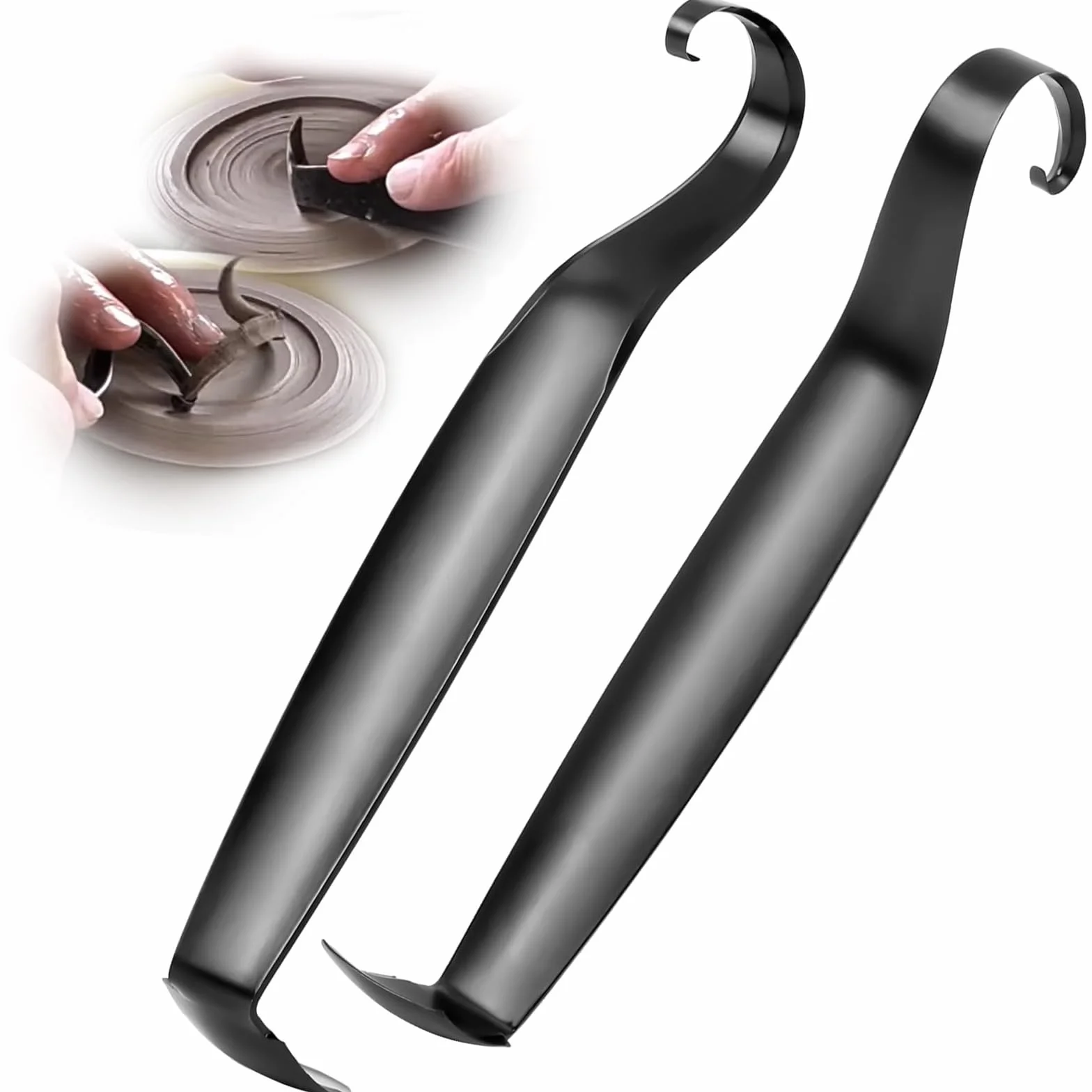 Utensile Doppio per Ceramica per la Rifinitura al Tornio, Testa Tagliente a Pala a 3 Lame e Teste Larghe/Strette per Levigatura in Acciaio al Carbonio, Scultura in Argilla e Lavorazione Ceramica