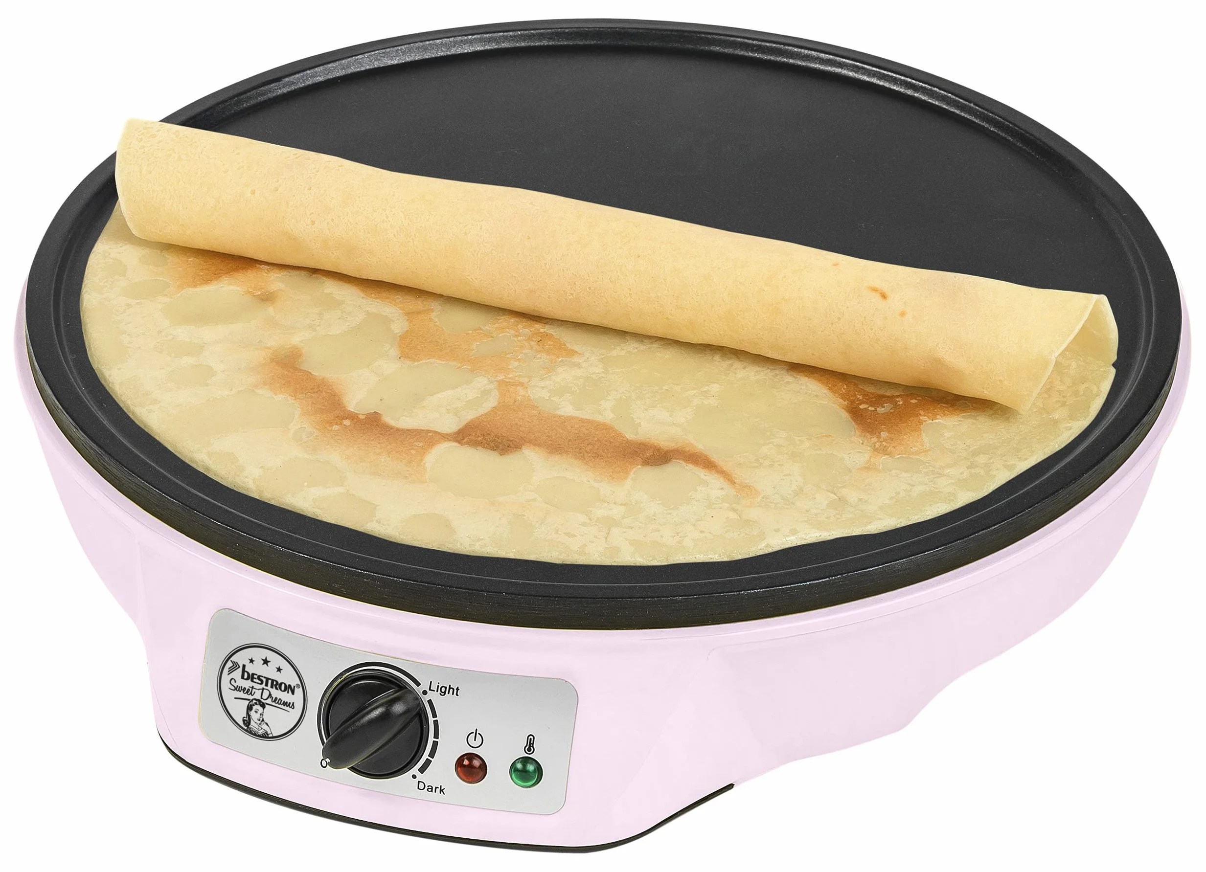 Bestron Macchina per crêpes retrò 30 cm 1000W antiaderente Rosa con spargitore e giratorta