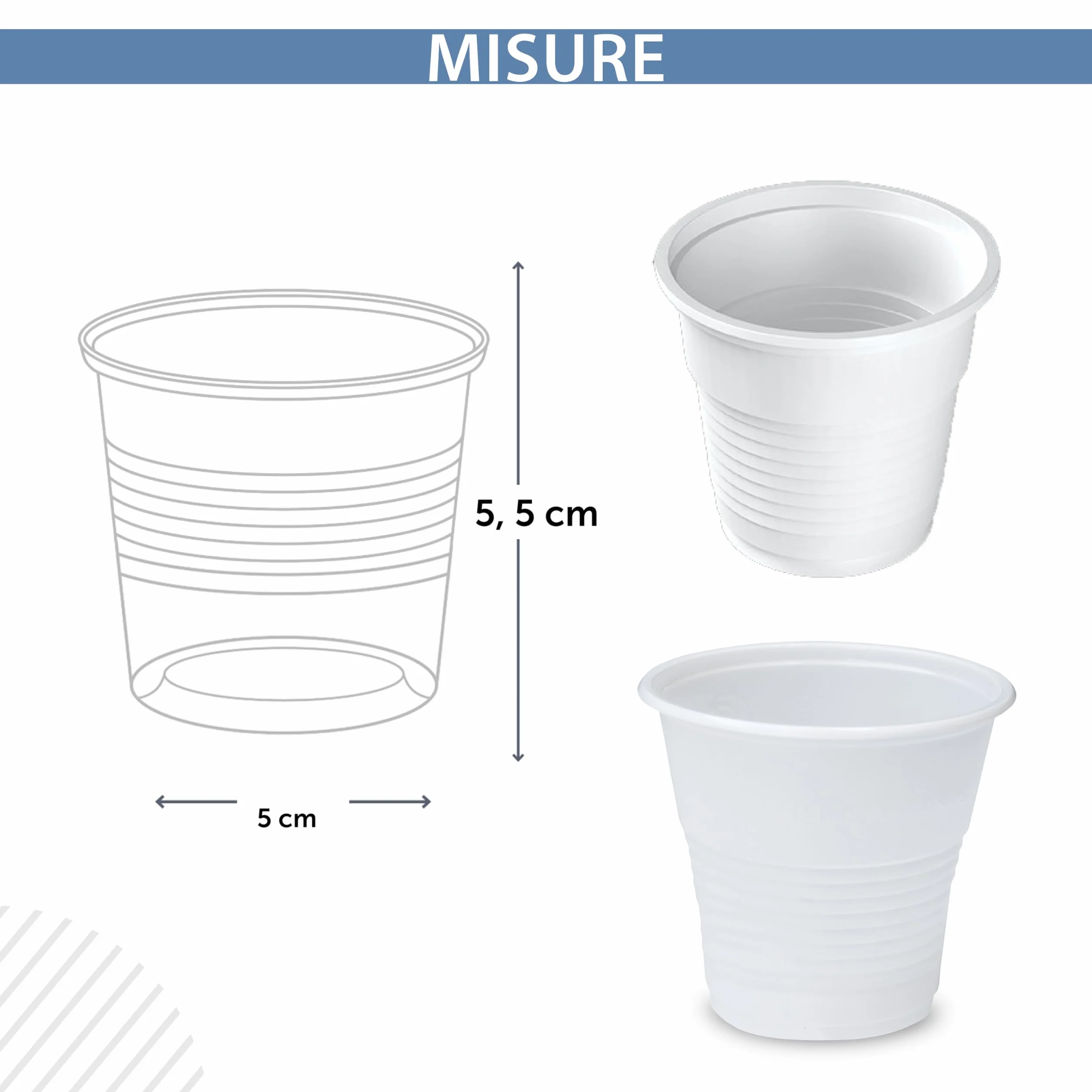 DETERMONDO 500 Bicchierini Caffè Plastica Monouso 80cc Tazzine Bianche Professionali per Espresso