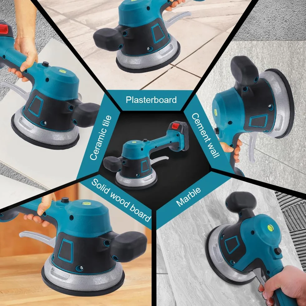Livellatrice Vibrante per Piastrelle Martelli, Strumento per Piastrellatura con Vibrazione Aspirazione Portatile Compatibile con Makita Batteria 18V con 6 Velocità Regolabili (Batteria Non Inclusa)
