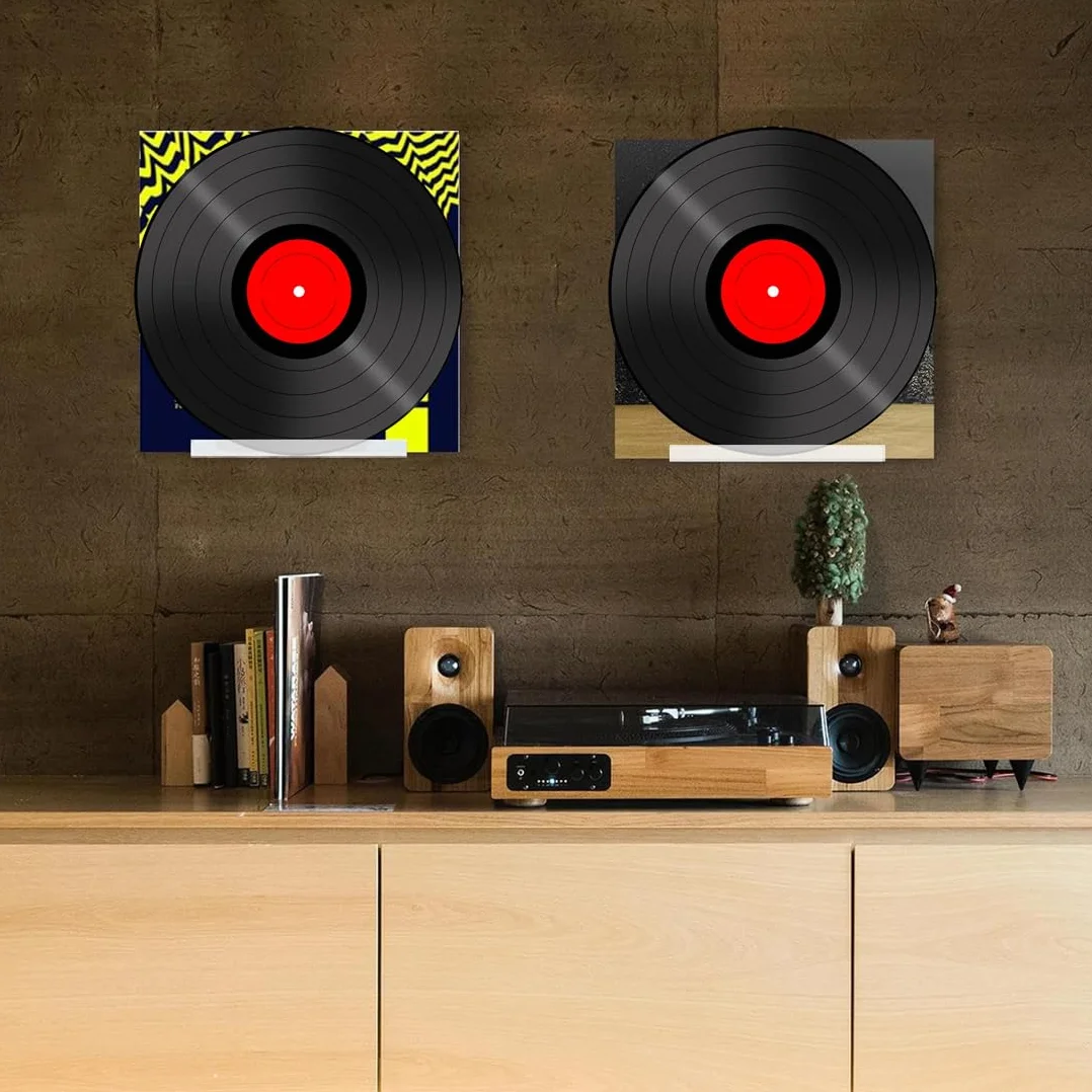 IKOPFLN Supporto per Dischi in Vinile, 6 Pezzi Supporti per Dischi in Vinile da 4 pollici, Mensole Da Parete, Libreria da Parete Sospesa, Mensole in Acrilico per Dischi, Foto Album e Collezioni