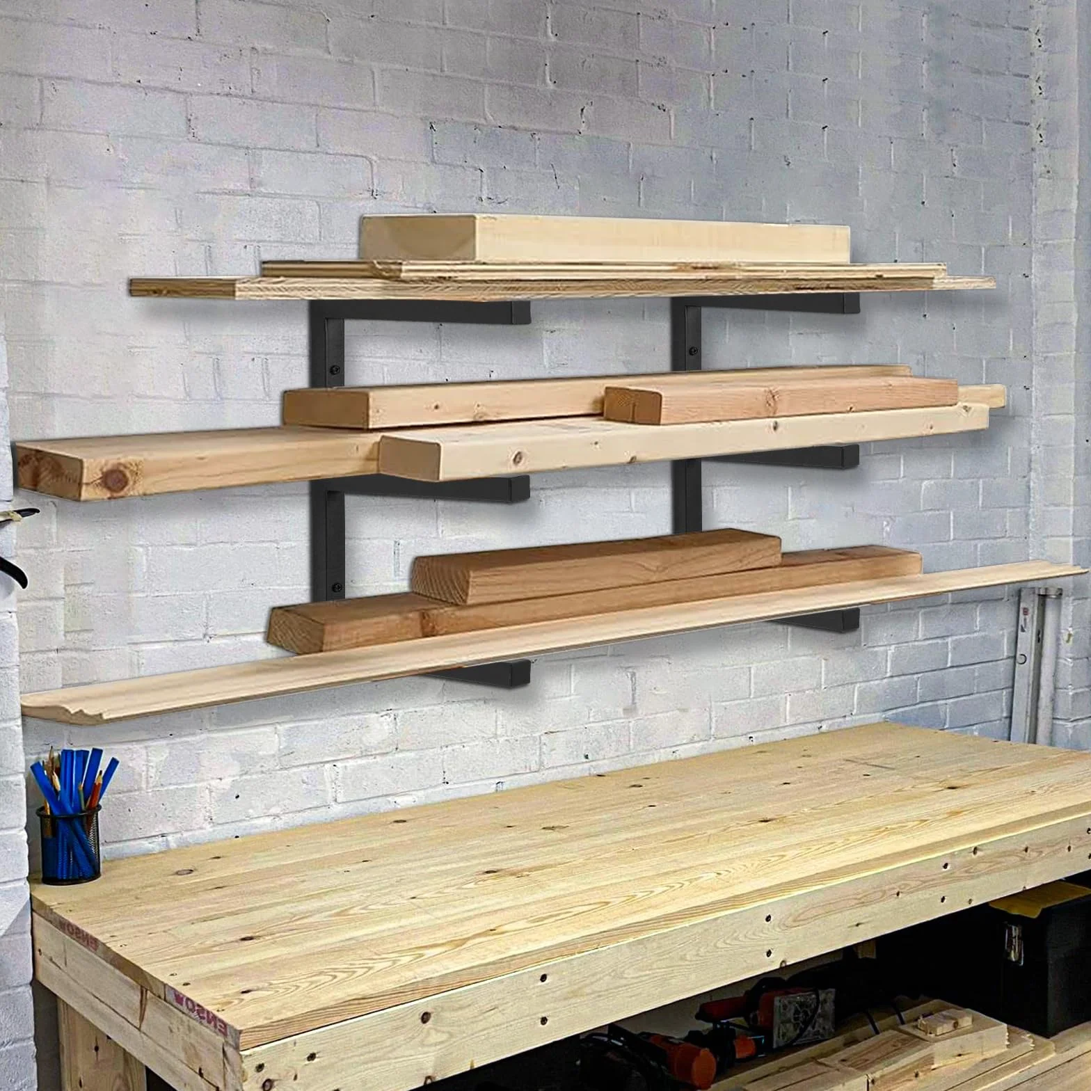 AKOZLIN Scaffale in legno a 3 livelli, montato a parete, in tubo di legno, per interni ed esterni (2 pezzi)