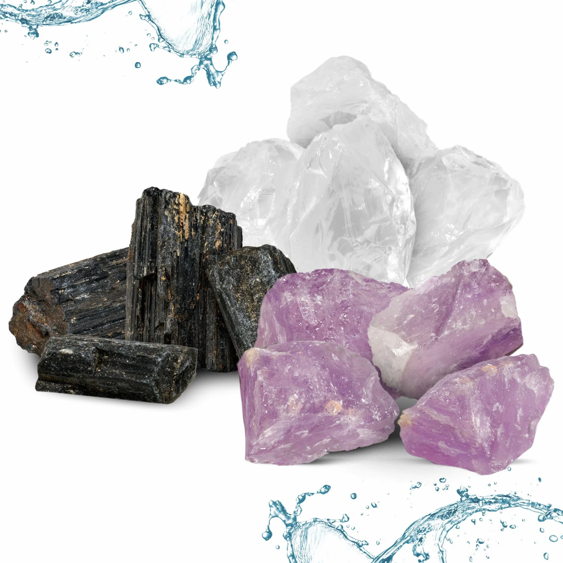 Set di pietre curative autentiche: Cristallo di rocca, Tormalina, Ametista