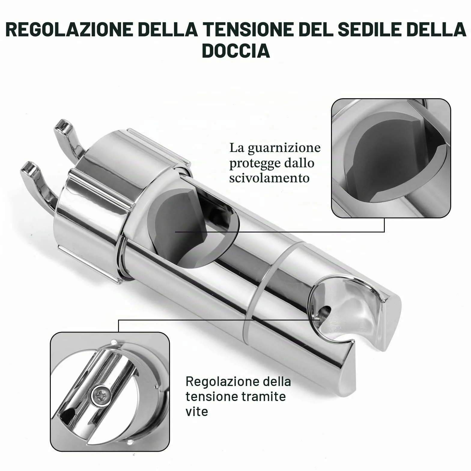 Vinabo Supporto Soffione Doccia, Supporto Doccia Senza Foratura, 18-25 mm, Diametro Regolabile, Supporto Doccetta con Gancio, Installazione Semplice