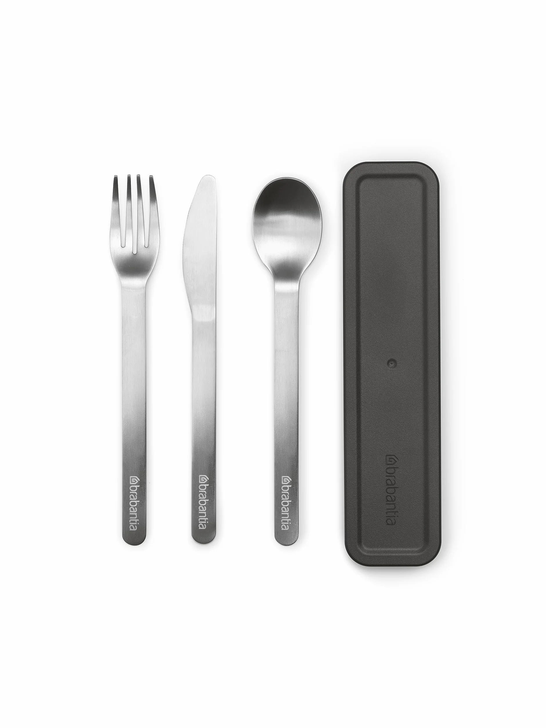 Brabantia Make & Take Set di 3 Posate da Viaggio in Acciaio Inox Dark Grey