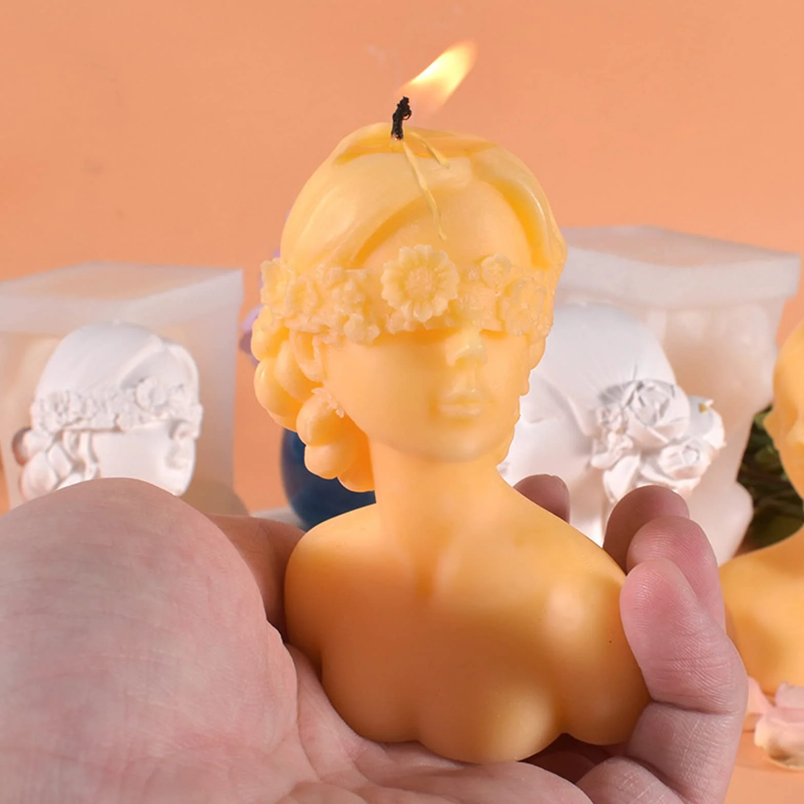 HENGBIRD Stampo per candele in silicone 3D a forma di donna con occhi chiusi, per realizzare candele profumate bianco (B)