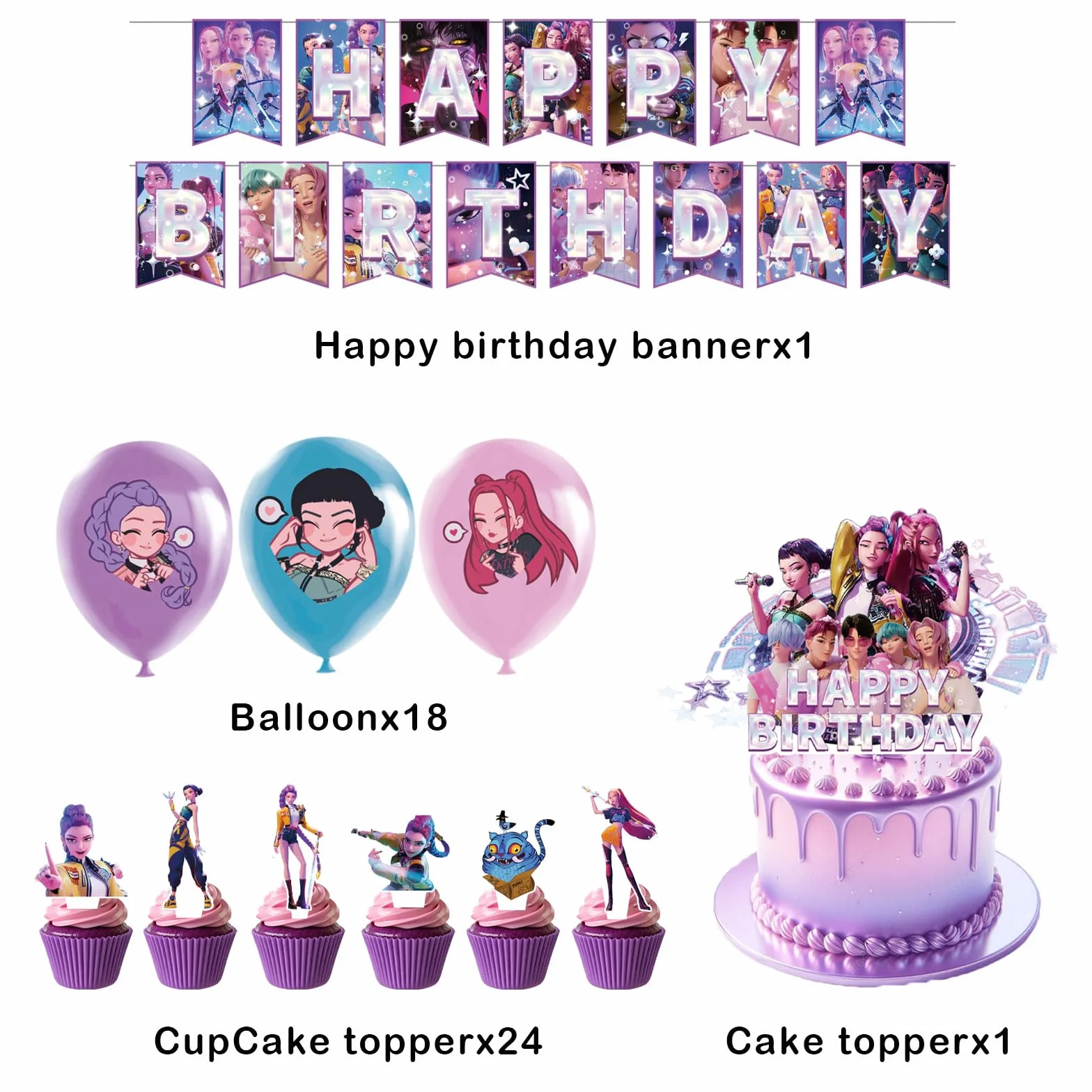 44 pcs Kp Dem Hunt Set Decorazioni Festa Compleanno con Striscione, Stecchino Torta, 24 Topper Cupcake