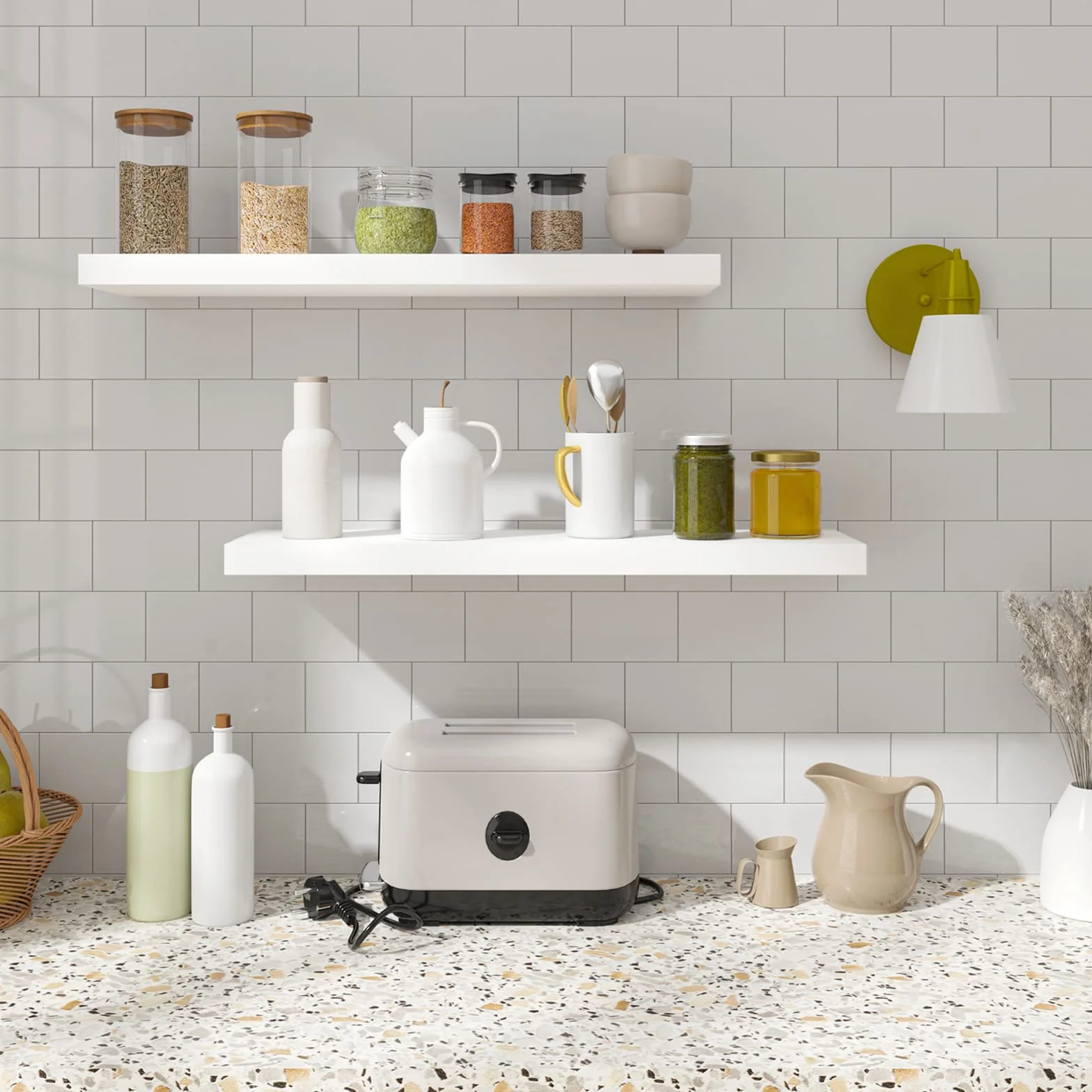 WOLTU Mensola da Parete, Mensola da Muro, Mensola in Legno MDF, Bianca, set di 2, per Cucina, Bagno, Soggiorno, ecc RG9319ws-2