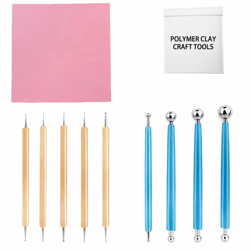 Strumenti Per Modellare Argilla 10 Pcs Polymer Clay Tools 5 Penna per Punteggiare 4 Strumenti a Sfera in Metallo e 1 Cuscinetto Magico per Petali, kit per la Creazione di Orecchini in Argilla