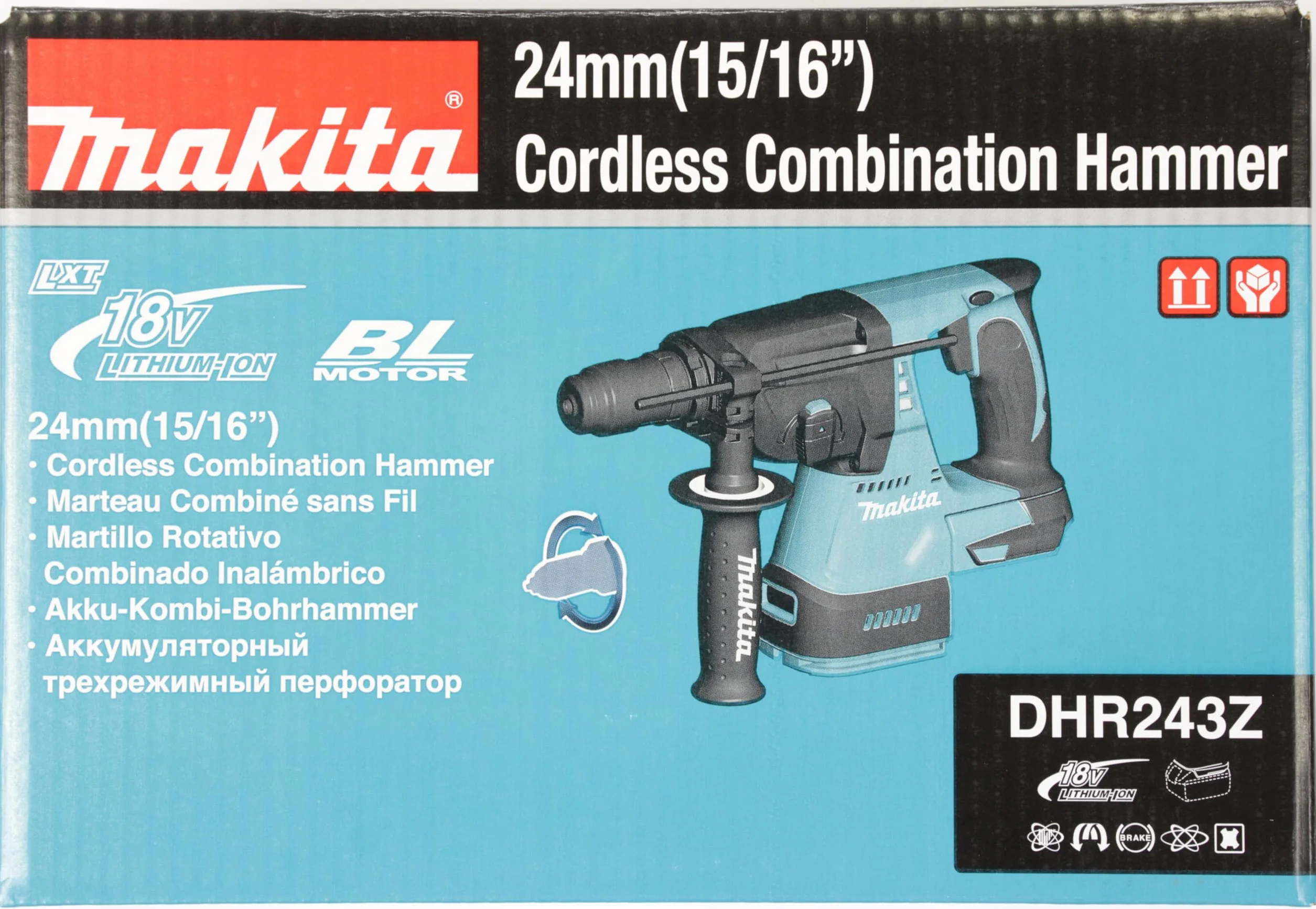 Makita DHR243Z DHR243Z-Martillo ligero 18V SDS-Plus Litio-Ion 24 mm BL (portabrocas) Solo Maquina sin cargador Ni bateria, 1 V, Nero, Large