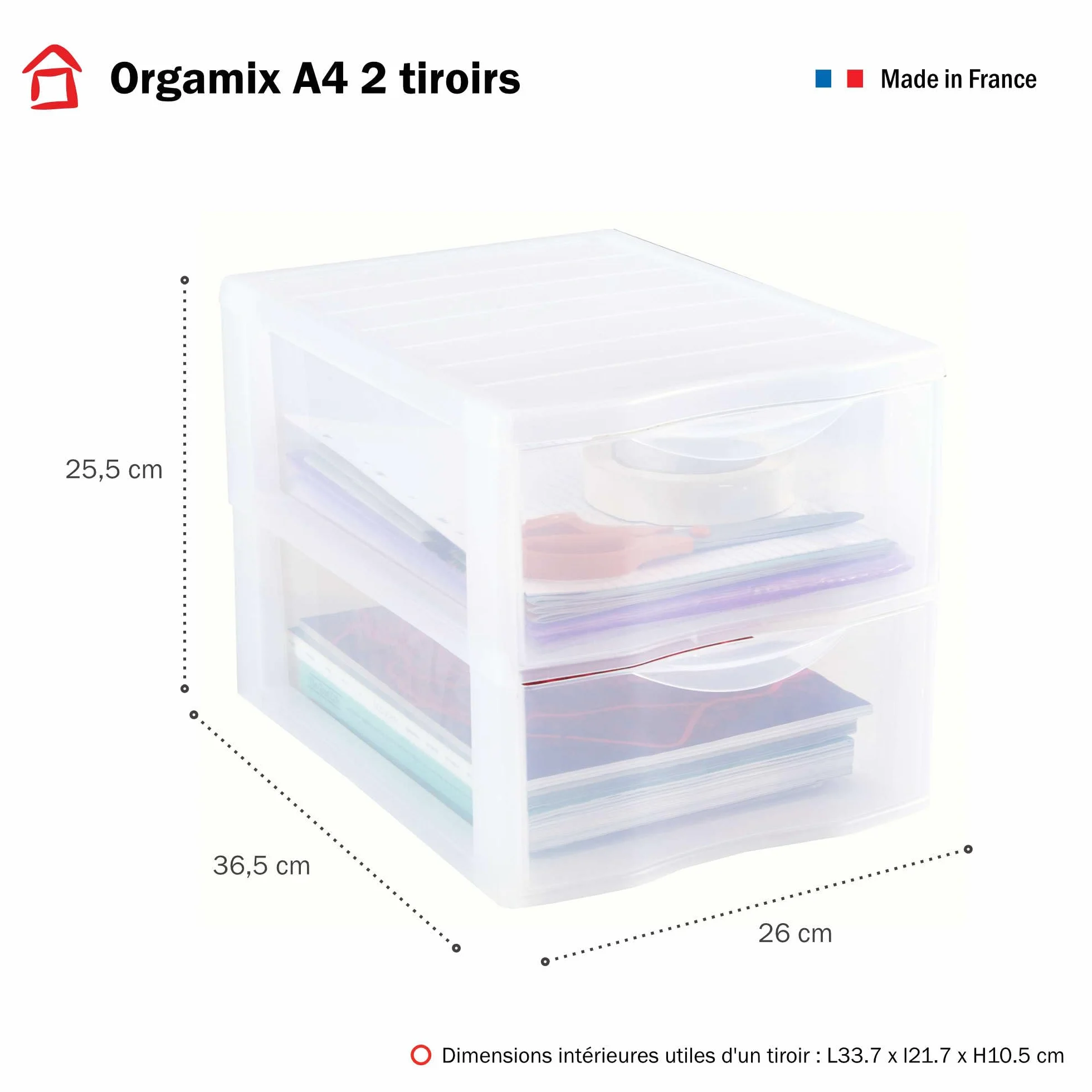 Sundis 4219001.0 Orgamix A4 2 Cassetti, 36 x 26 x 25.5 cm