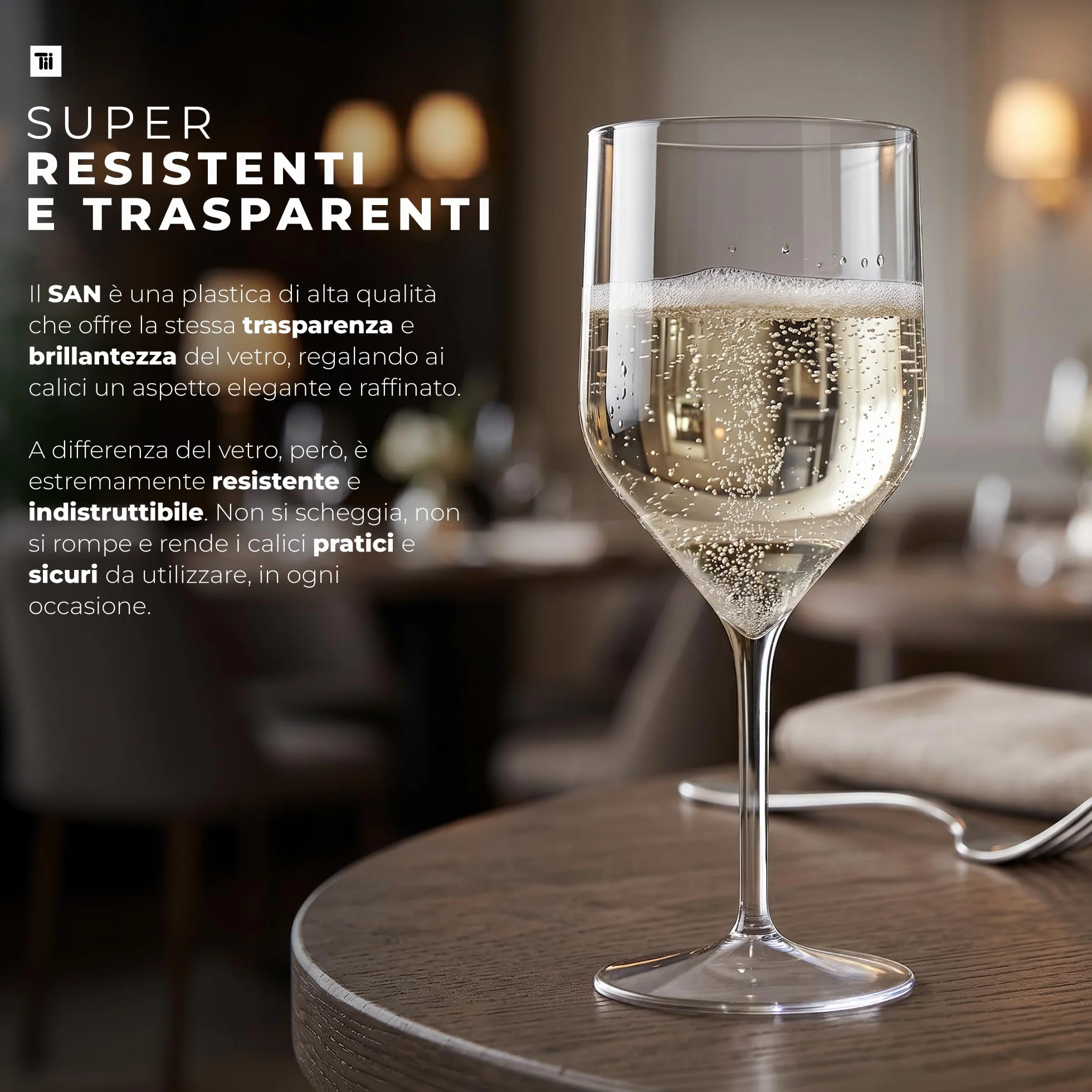 TUNDRA Set 6 Calici Plastica CROISIERE 25cl INFRANGIBILI SAN Plastica Rigida Riutilizzabili Lavabili lavastoviglie VINO ACQUA COCKTAIL Flute CHAMPAGNE Trasparente